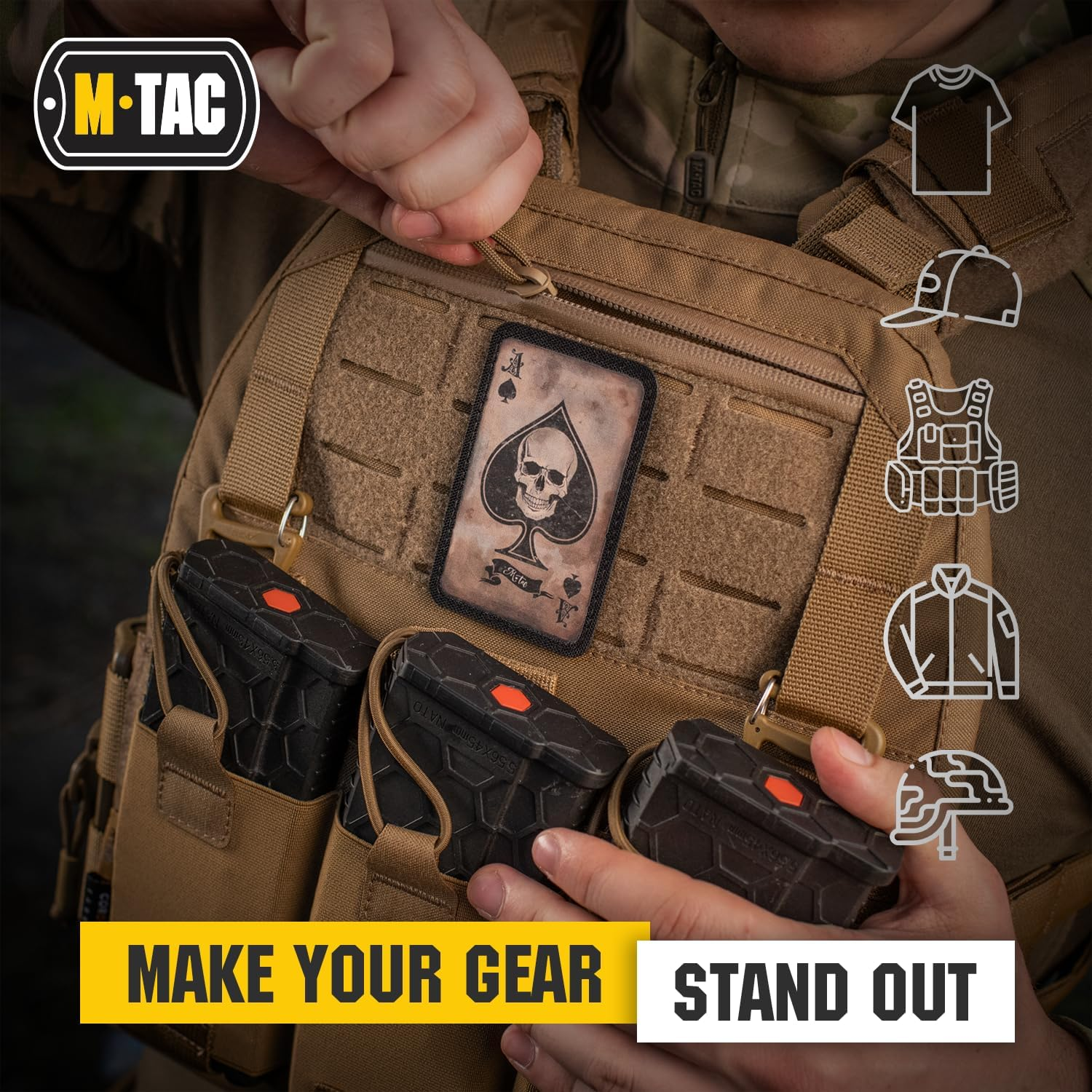 M-Tac Ace of Spades Death Card Tactical Morale Patch Army Combat Hook Fasteners (Coyote/Black) image number 4