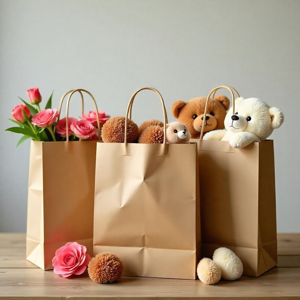 CORORIO 30 Pack Brown Kraft Paper Gift Bags with Handles,21X11X27 CM Small Bags Kraft Paper Bags for Thank You'S Day Shopping Birthday Grocery Retail Business Party