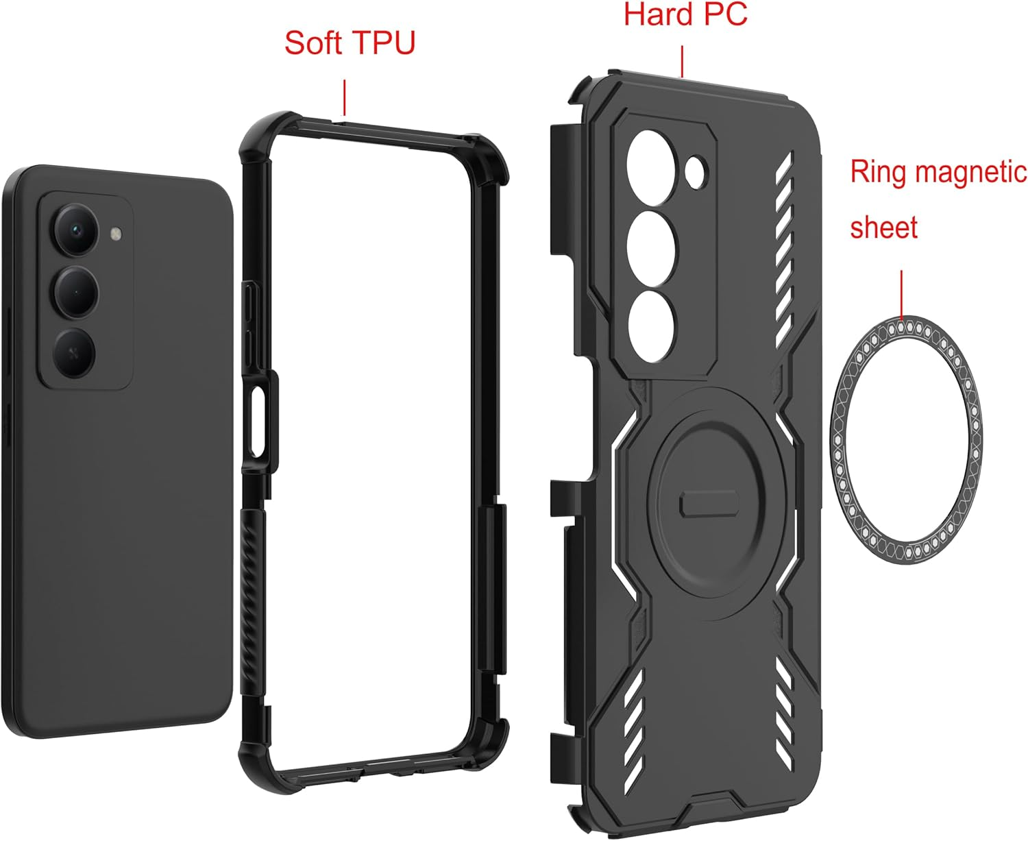 DEDUX Case for Xiaomi Redmi 15 5G Protective Case, Mobile Phone Case Tough Armor Robust PC with Magnetic Ring + Shockproof TPU Compatible with Xiaomi Redmi 15 5G Case Cover. Blue image number 3