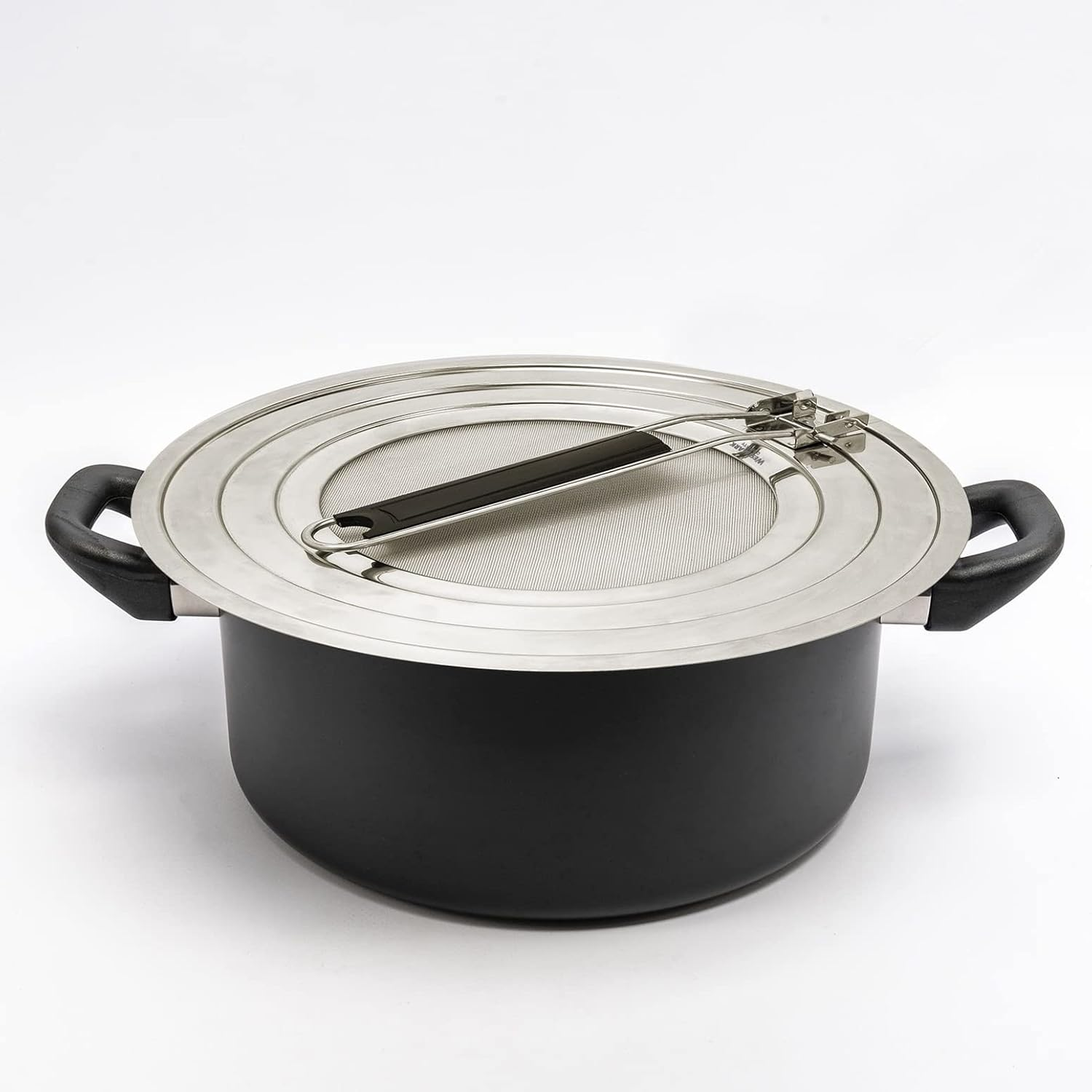 Westmark 12192270 Splash Guard for Pots and Pans with Diameter 20, 24 and 28 Cm, Heat-Insulated Handle, Stainless Steel, Silver/Black