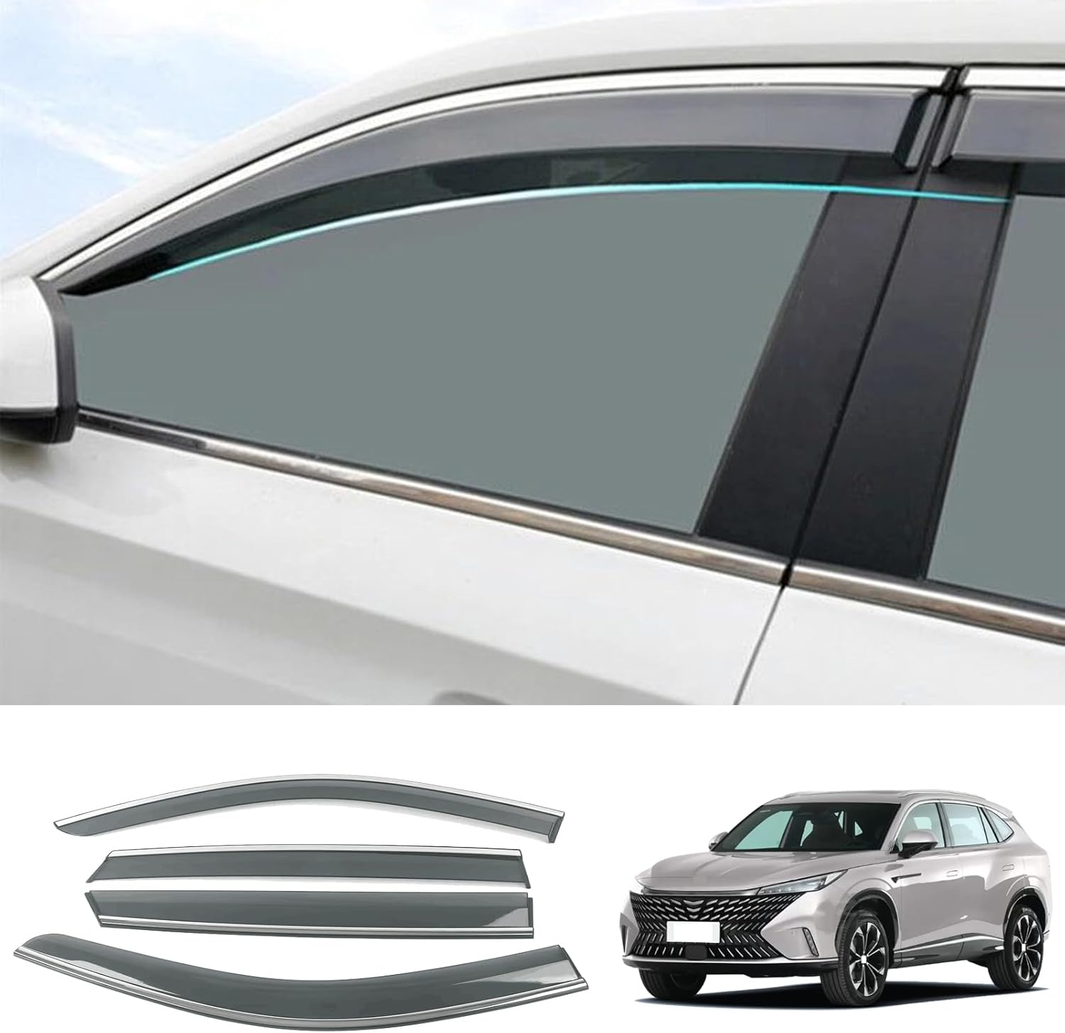 Luyhok 4Pcs for MG RX5 2023 2024 Window Visor Rain Guard Deflector Chrome Trim Smoke image number 1