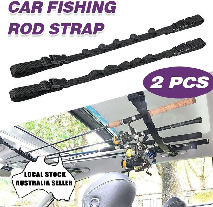 AIMALL 2Pcs Car Fishing Rod Strap Fishing Rod Storage Rack Rod Carrier Holder for Suvs, Easy Install, Space-Saving Design, Holds up to 5 Rods and Reels, 43.3-61 Inches Long Strap image number 3