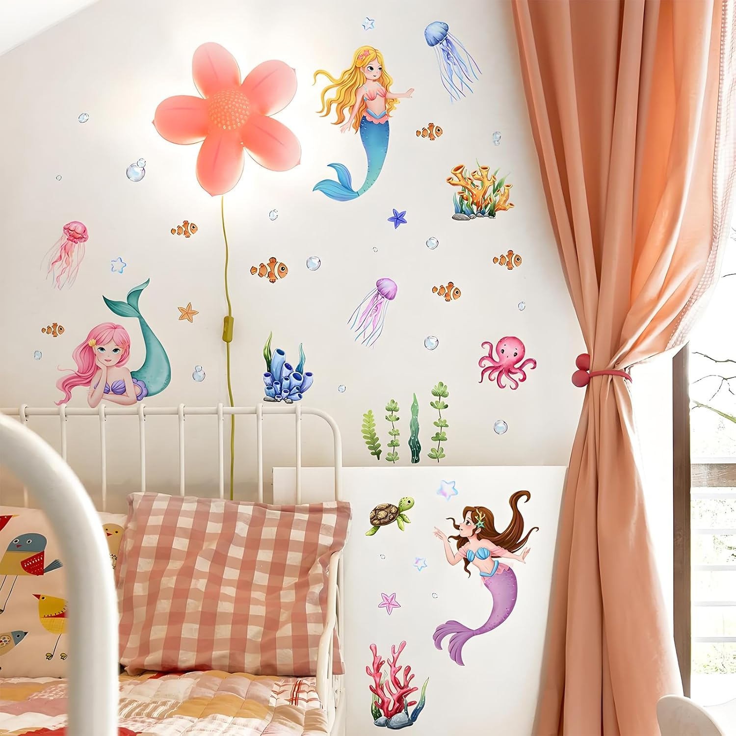 Mermaid Wall Sticker - Undersea World Princess Fish Ocean Theme for Girls Bedroom Baby Nursery Decor image number 3