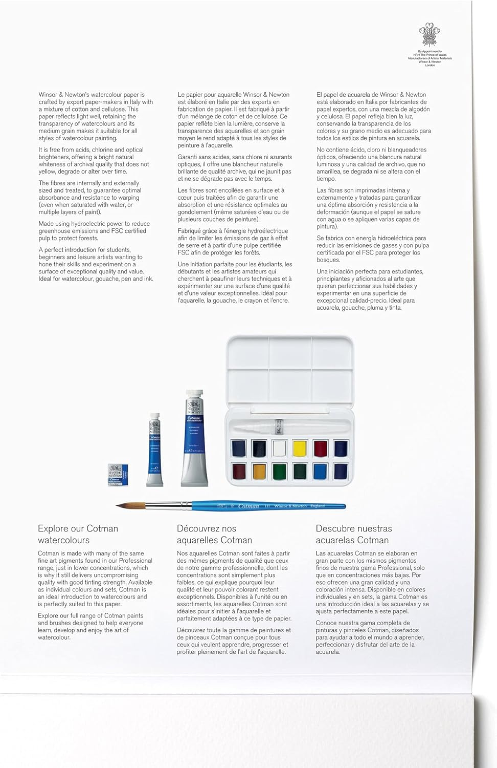 Winsor and Newton Watercolour Paper Pad, 22.9 X 30.5 Cm, 12 Sheets, 300 G/M, Glue Bound, Cold Pressed, Acid, Mixture of 25 Percent Cotton and Cellulose Fibres, Natural White image number 3