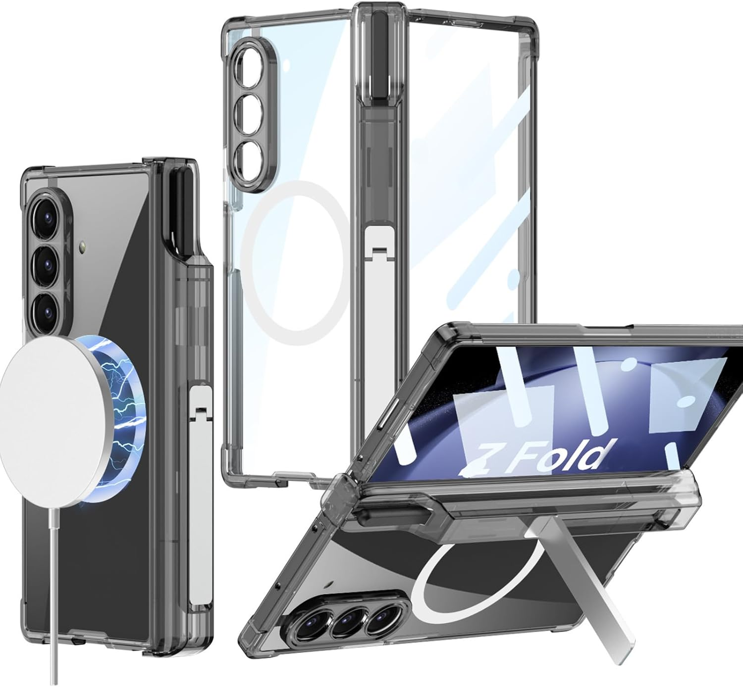 RUNGOS Magnetic for Samsung Z Fold 5 Case Magsafe, with One-Piece Screen Protector [Hinge Protection, S Pen Holder] [Hidden Stand] for Samsung Galaxy Z Fold 5 Case, All-Inclusive Armor Shockproof