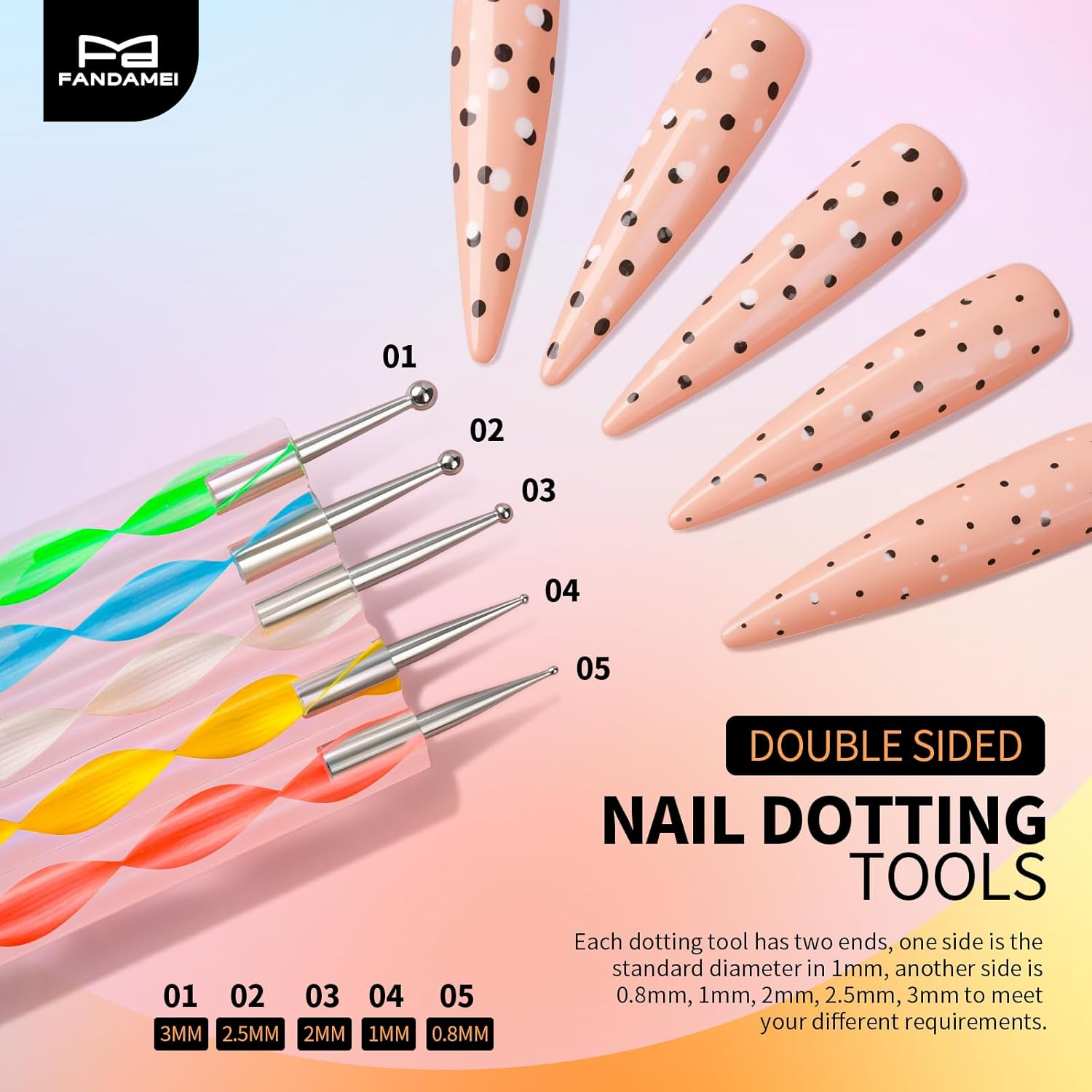 FANDAMEI Nail Art Tools, Nail Brush, 15 PCS Nail Art Brushes, 5 PCS Nail Dotting Tool, Nail Stand, Nail Holder for Painting Nails, Press on Nail Stand, Nail Tools, Nail Design Tools image number 3