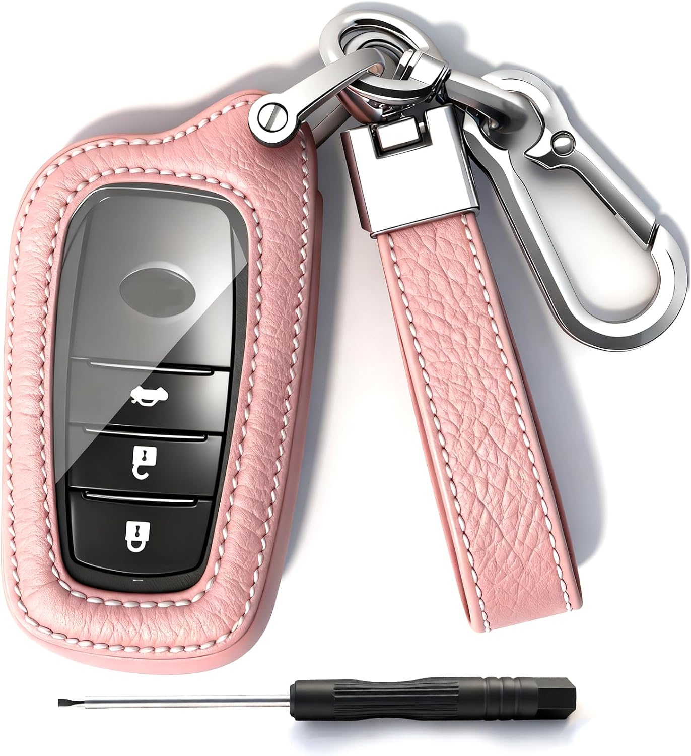 Pacify Key Fob Cover for Toyota Leather Car Key Fob Protector Key Holder Case with Keychain Lanyard 2/3 Buttons Compatible with Camry RAV4 Highlander Avalon C-HR Prius Corolla GT86 (Black)