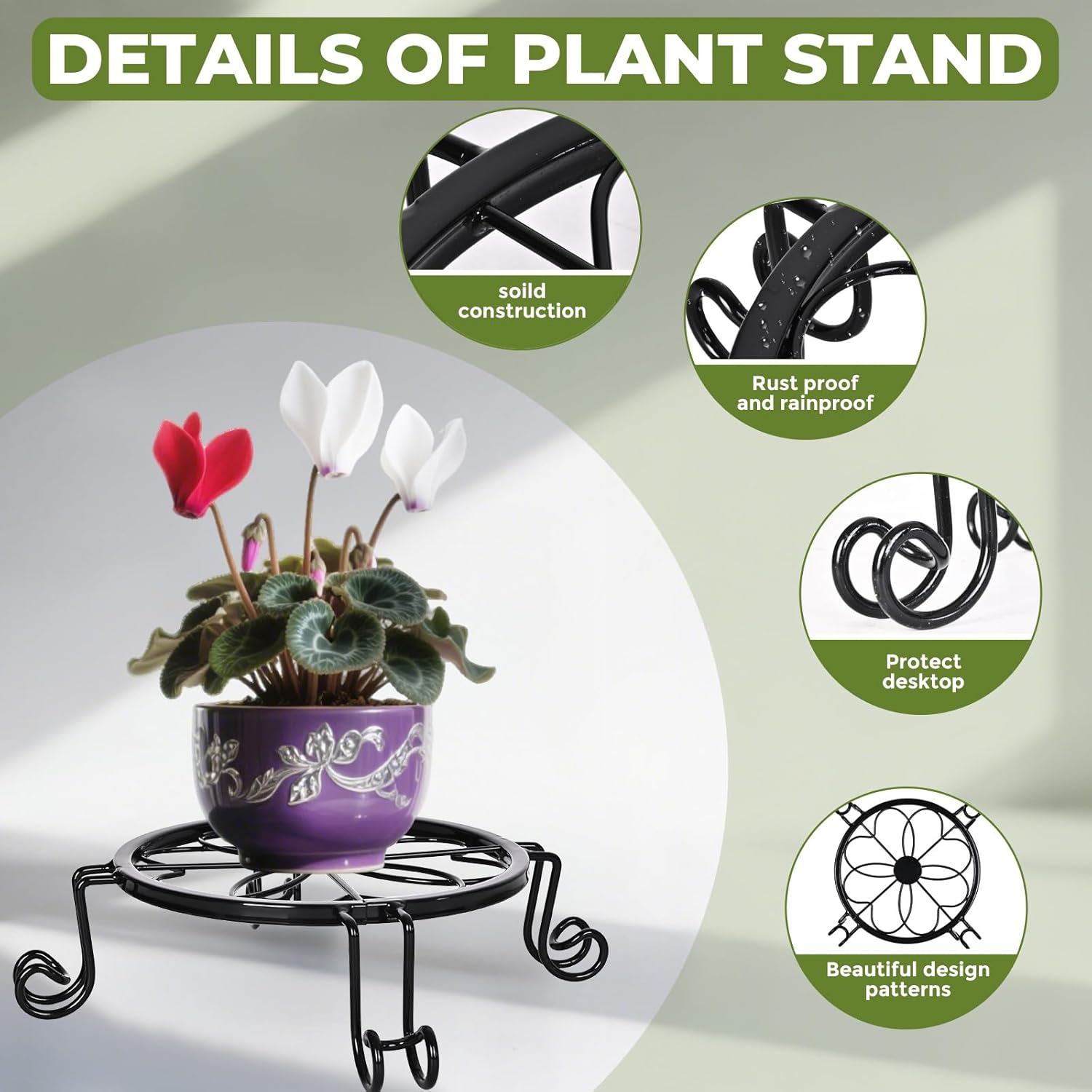 5 Pack Metal Plant Stands, Ditind Rustproof Iron Potted Stand Holder for Outdoor Indoor, Heavy Duty Flower Pot Stands for Multiple Plant, Plant Pot Shelf, round Supports Decor Racks for Garden Home image number 4