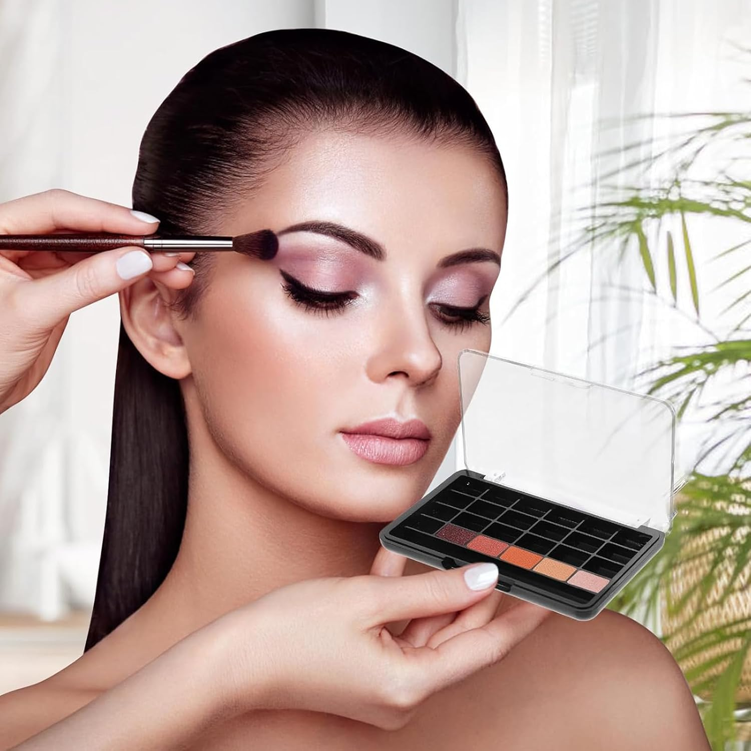 Tavvke 2 Pcs Empty Eyeshadow Palette with 24 Compartments, Reusable Cosmetic Organizer for Lipstick, Lip Balm, Eyeshadow, Blusher, Makeup Artist Storage Container image number 4