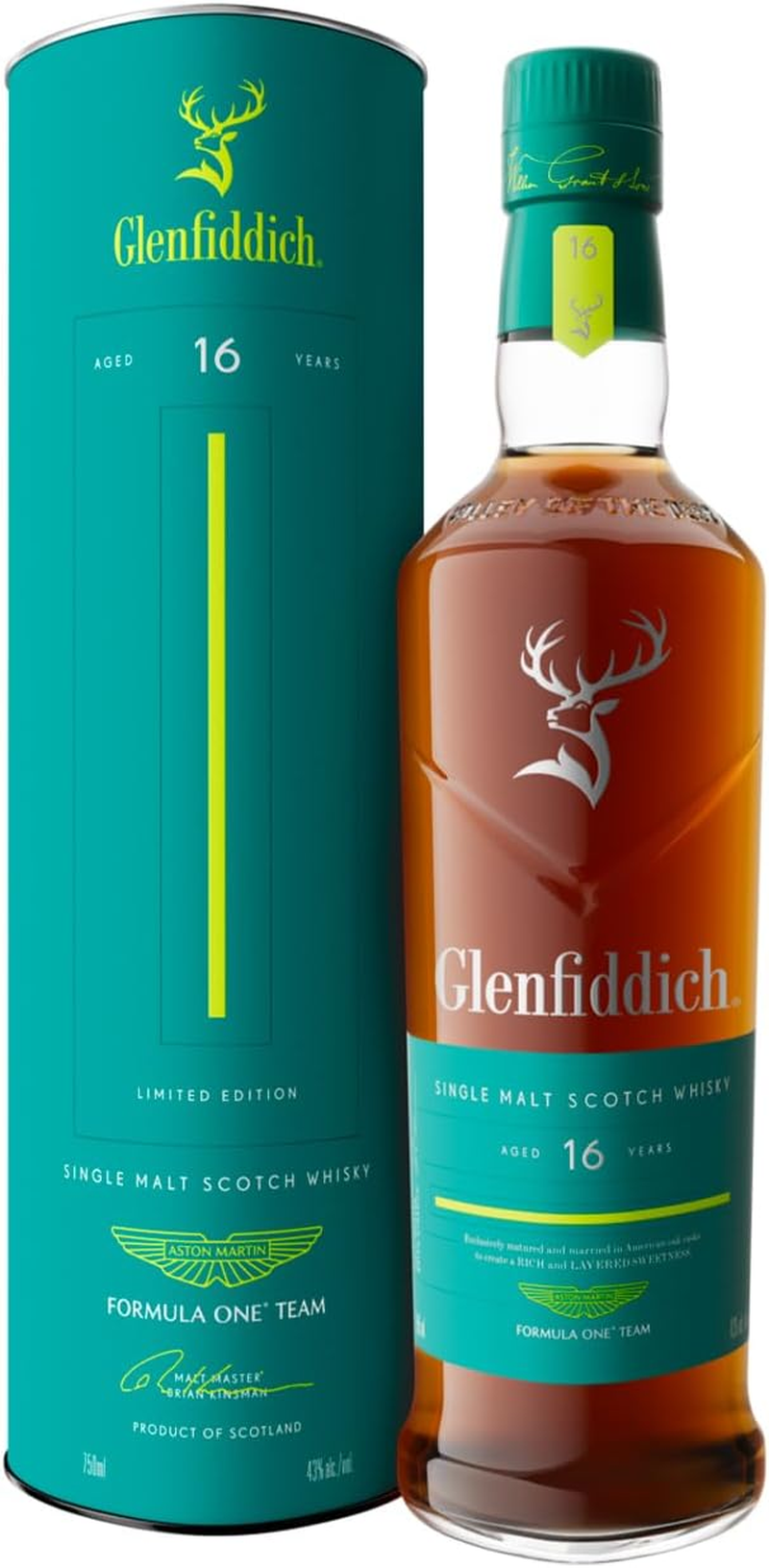 GLENFIDDICH 16 Year Old Single Malt Scotch Whisky &ndash; Limited Edition &ndash; Rich & Layered Sweetness &ndash; Matured & Married in American Oak Casks &ndash; in Partnership with Aston Martin F1&reg; Team &ndash; 43% ABV &ndash; 750Ml image number 2