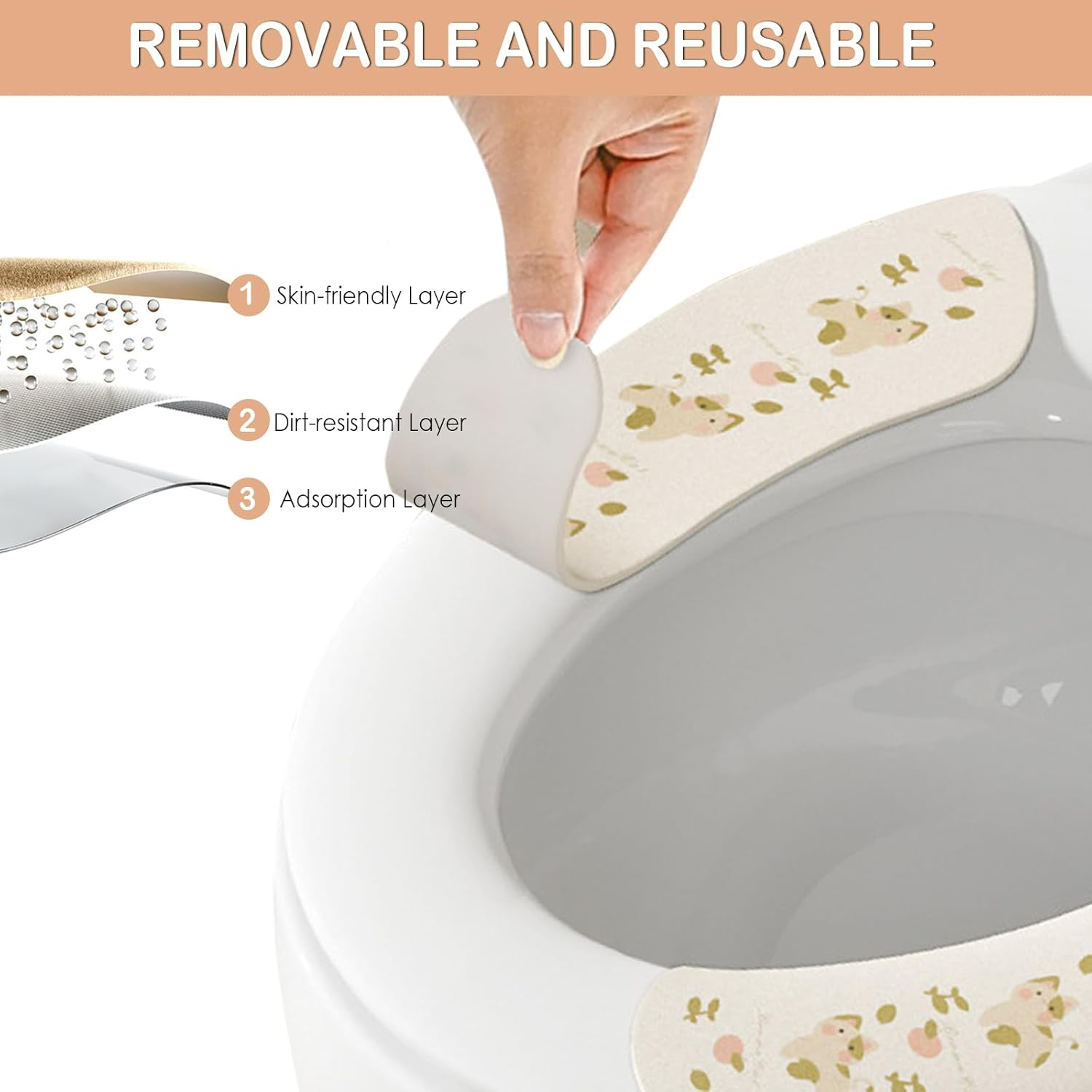 3-Pack Toilet Seat Cushion Covers - Soft and Comfortable, Washable and Reusable, with Adhesive Backing image number 5
