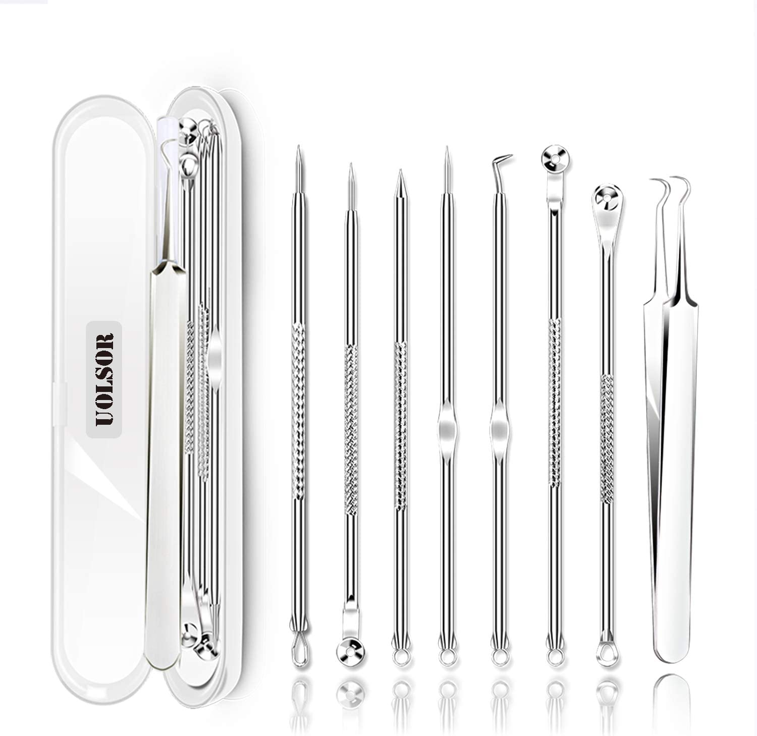 [Upgraded] 8PCS Blackhead Remover, Pimple Tool Kit, Acne Tools, Comedone Extractor, Blemish Whitehead Removal, Professional Curved Tweezers Kits, Premium Stainless Steel image number 1