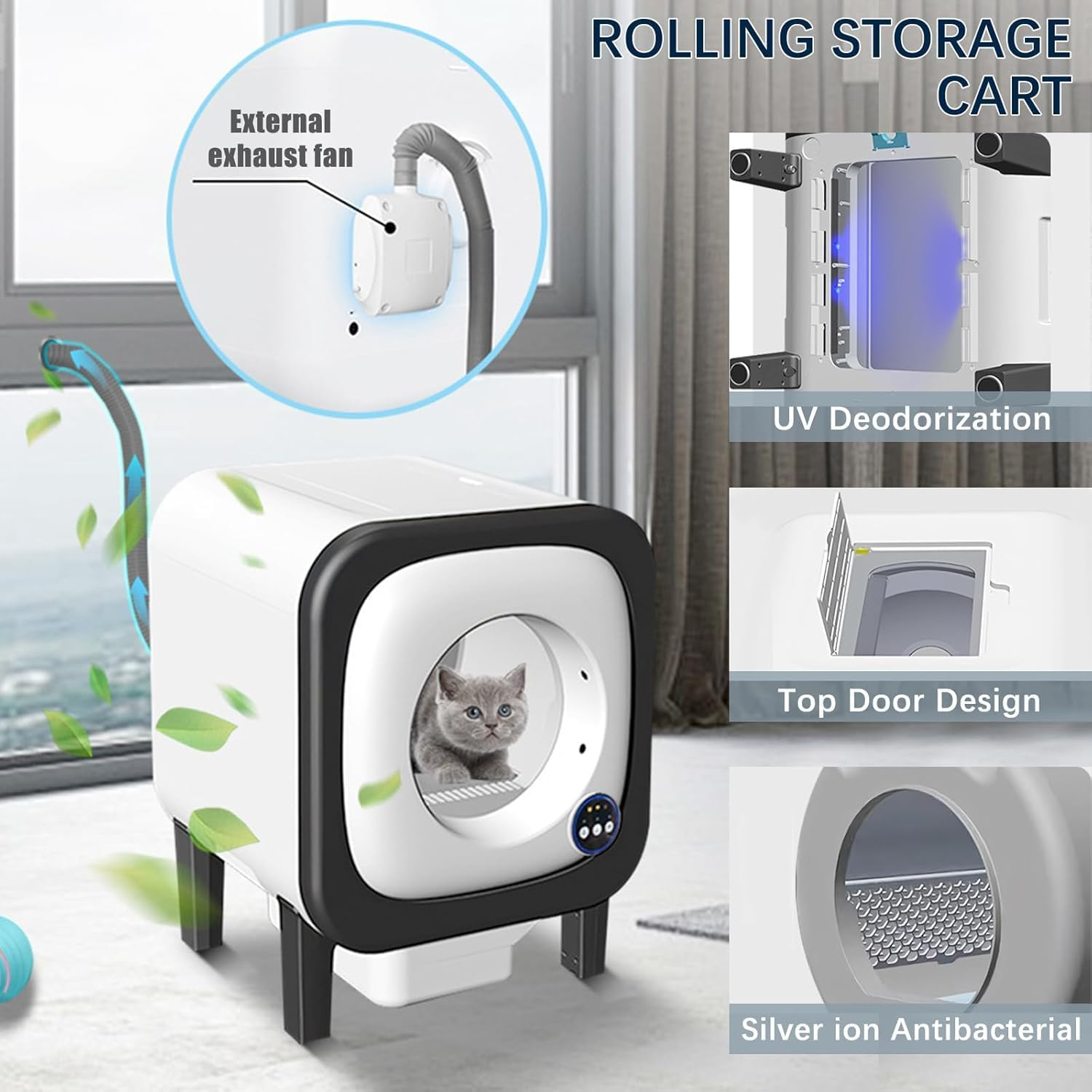 LIODUX 72L Automatic Self Cleaning Cat Litter Box, Intelligent Exhaust System, Large Cat Litter Box with Mat, Cleaning-Open-Top Auto Cats Box with App-Controlled, Smart Clean Box for Multiple Cats image number 6