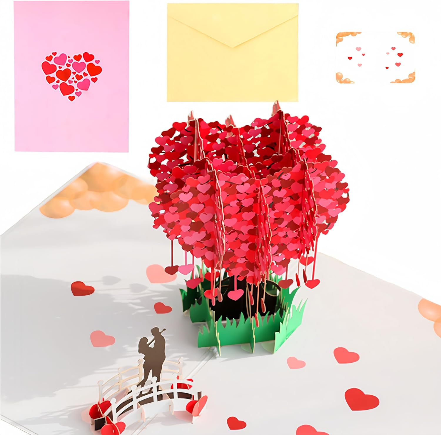 Pop up Greeting Wedding Card, 3D Anniversary Valentines Day Engagement Love Heart-Shaped Cherry Blossom Card Gifts with Blank Cards and Envelopes for Her Him Wife Husband Girlfriend Boyfriend image number 3
