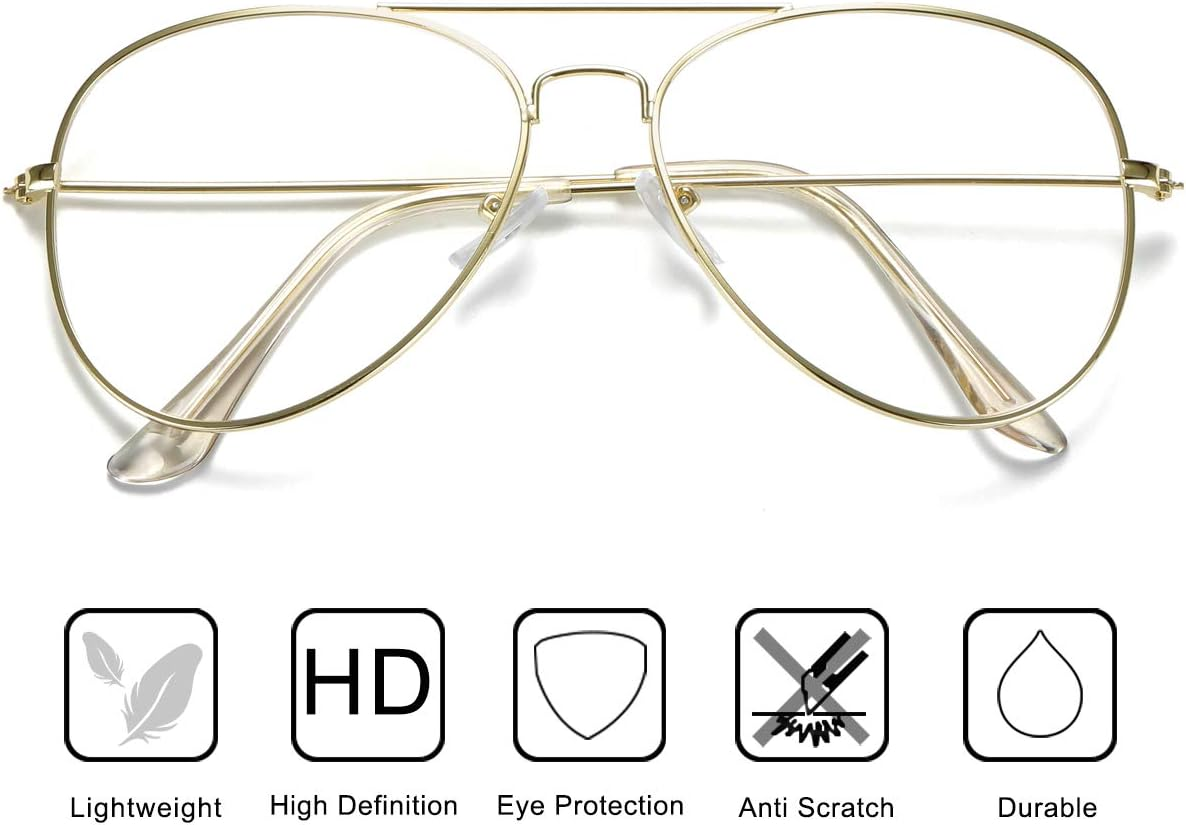 AISSWZBER Clear Aviator Glasses Lens Premium Classic Metal Frame Eyeglasses image number 6