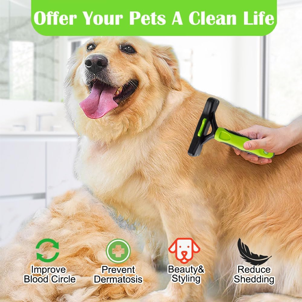TINY SPARK Dog&Cat Brush for Shedding Curved Blade Self Cleaning Deshedding Brush Dog Undercoat Rake for Short Medium Long Hair(Green,L-11.5Cm)