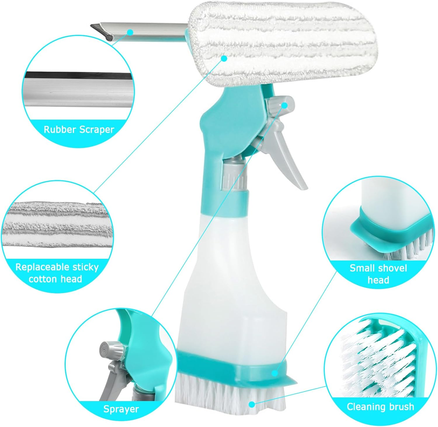 PIWOSGOL Window Cleaner with Spray Bottle, 4 in 1, Removable Window Cleaner, Double Sided Window Cleaning Set, Spray Wiper, Wiper with Spray Function, for Windows, Mirrors, Tiles, Car image number 6