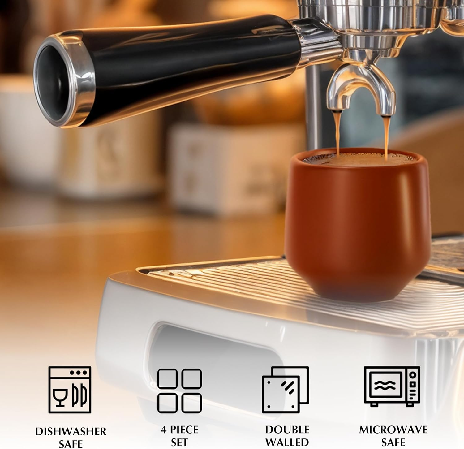 MIAMIO - Espresso Cups Set of 4 (90 Ml) / Espresso Cup, Ceramic Espresso Cups, Handleless Mug, Japanese Tea Cups - Luxe Collection (Beige Pastel) - White image number 5