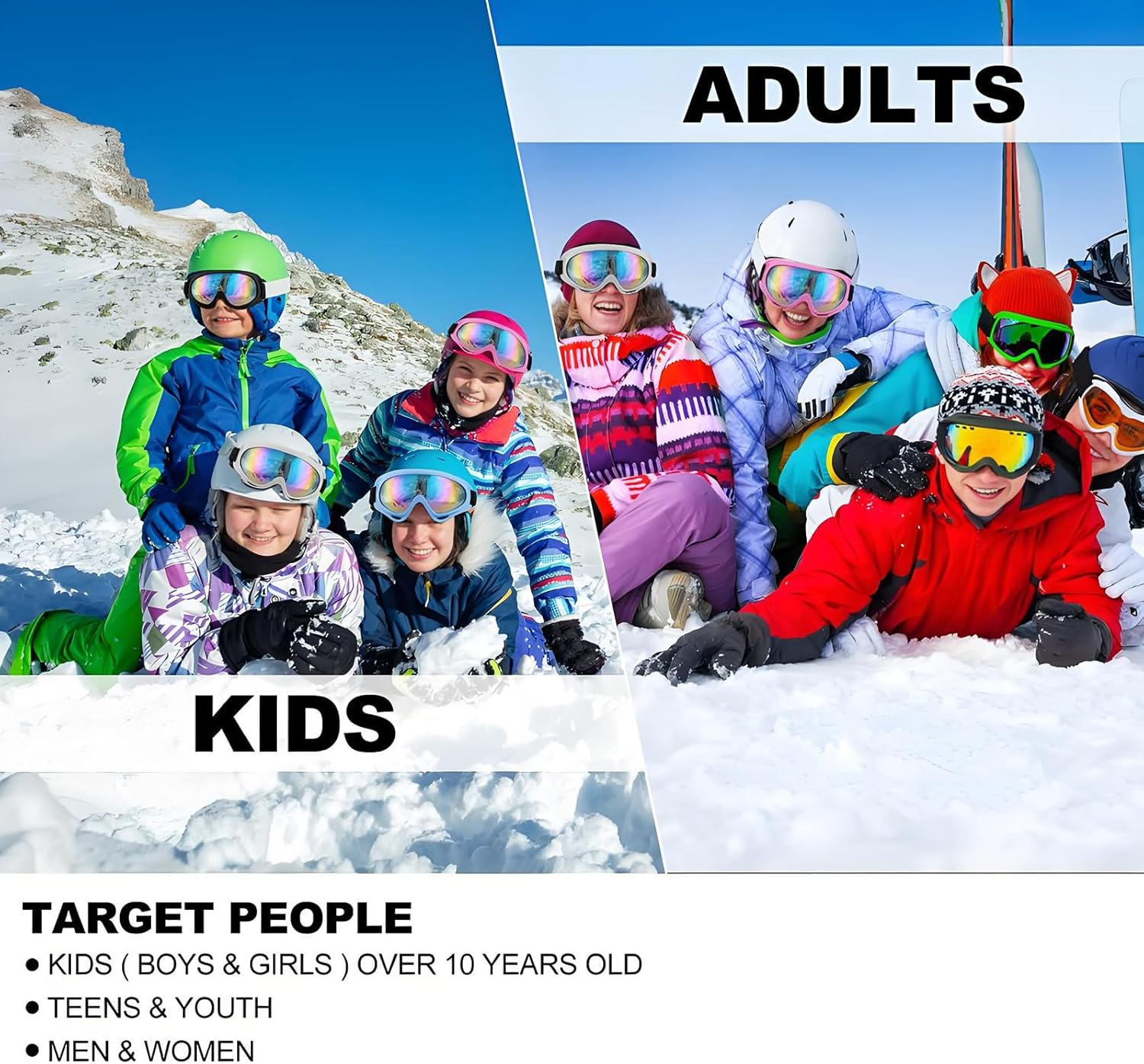 Ski Goggles, Motorcycle Goggles, UV Protection, Adjustable Snowboard Snow Goggles for Men, Women, Adult, Youth image number 4