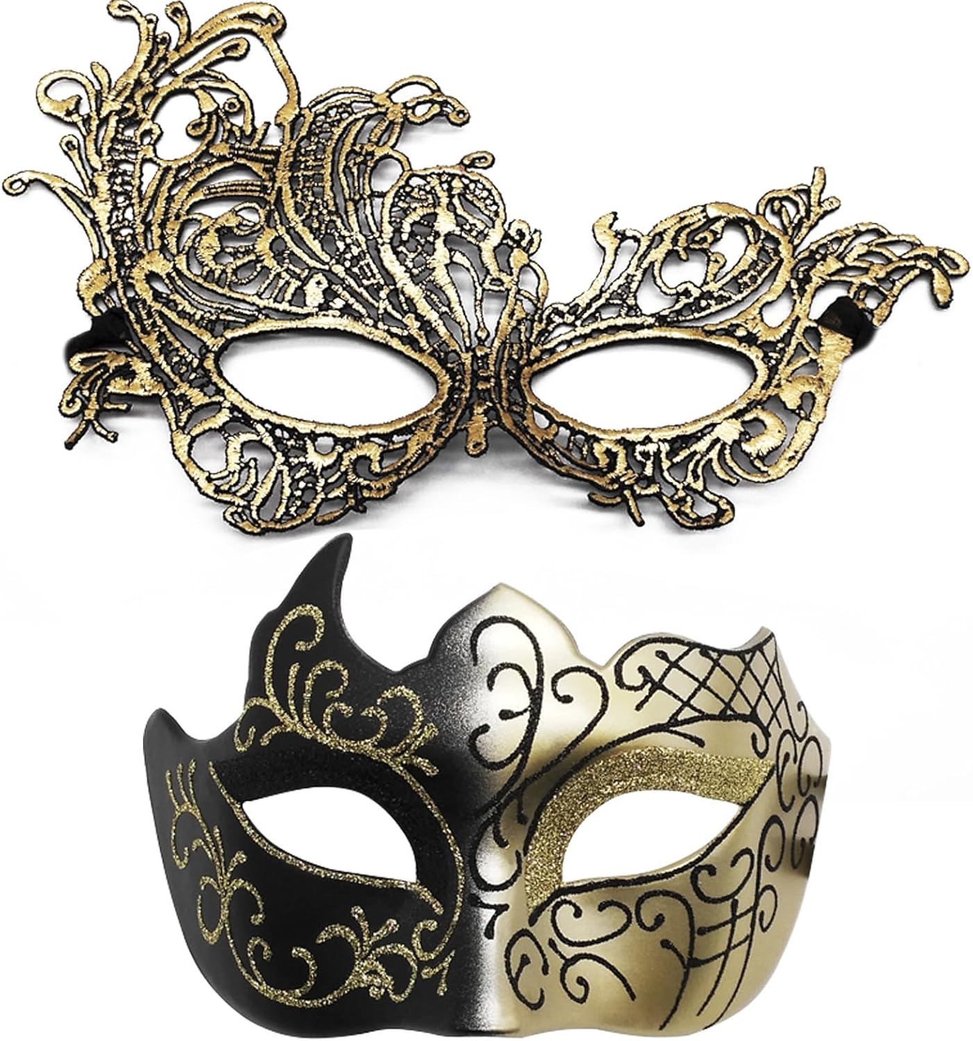 Masquerade Mask for Couples Lace Eye Mask Venetian Carnival Halloween Mask Party Ball Prom Mask Costume Mardi Gras 2Pack