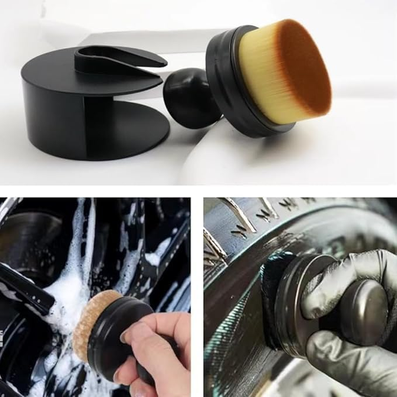 CAASFOOY Tire Dressing Brush, Tire Shine Brush, Reusable Tire Applicator Brush High Density Soft Hair Tire Shine Applicator Brush Portable Car Brush with Holder for Cleaning Tires, Dashboard image number 5