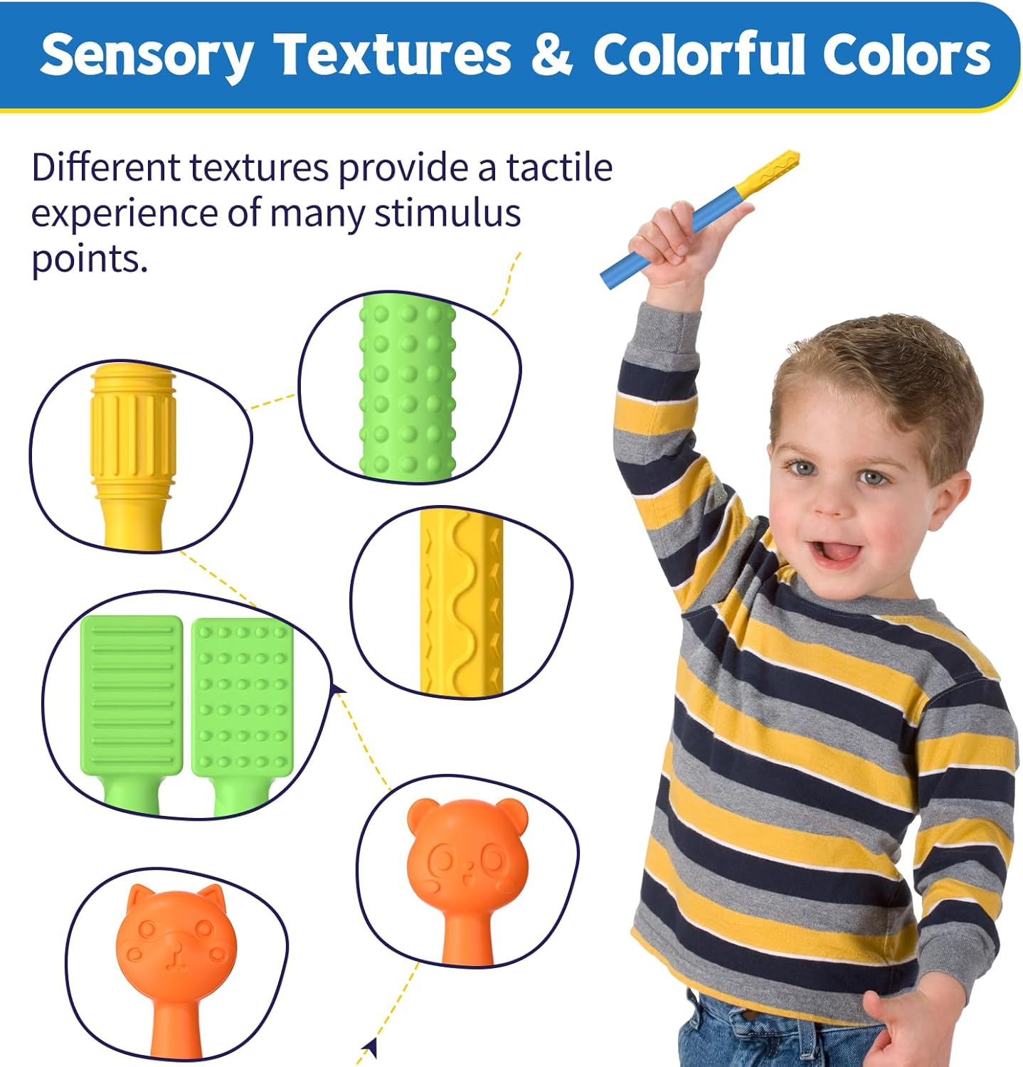 Speech & Feeding Support Kit: Oral Motor Stimulation with 6 Soft Textured Heads for Muscle Strength & Phonation Improvement-Blue image number 2