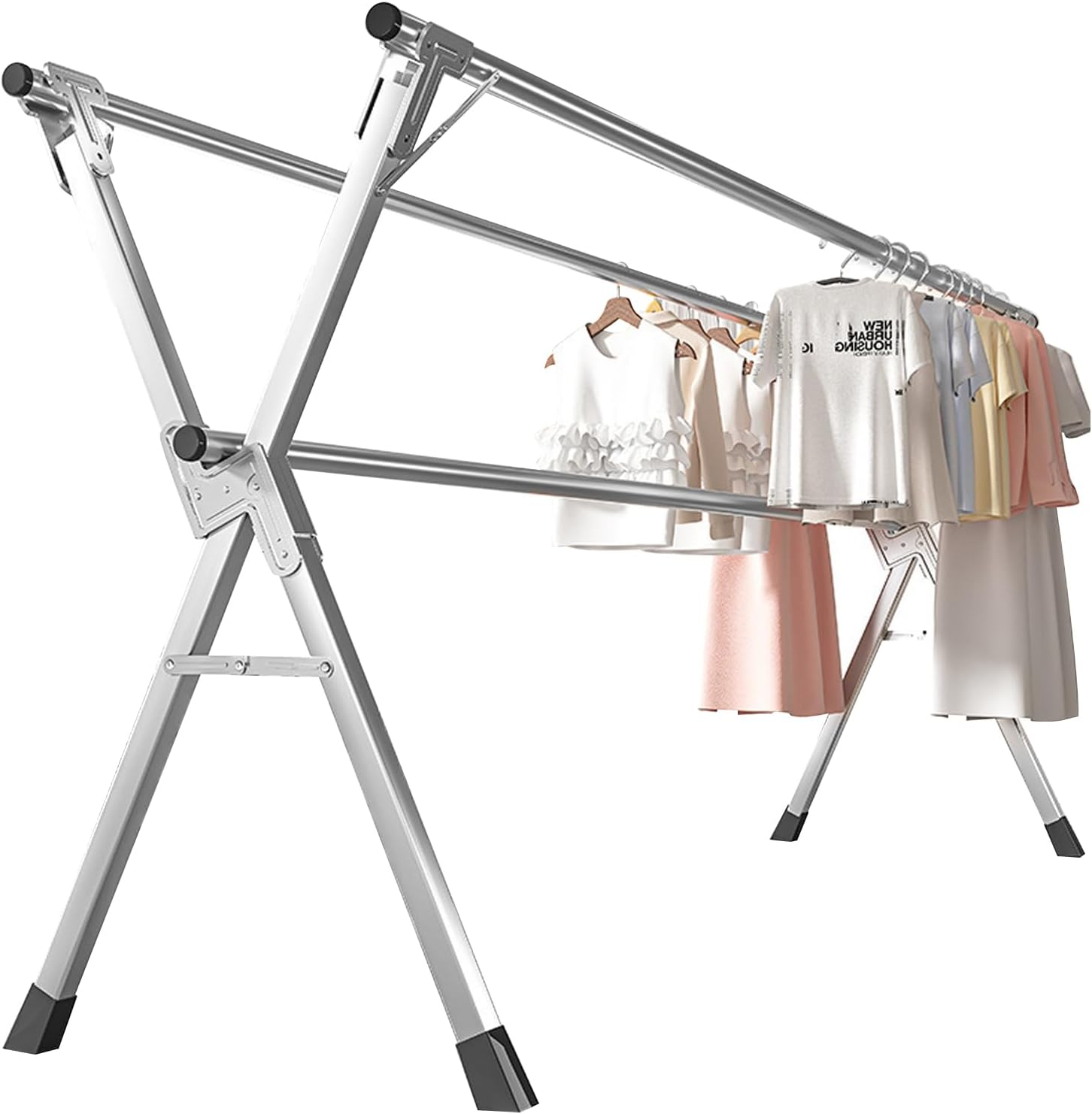 Clothes Drying Rack 95 Inches Folding Outdoor Indoor, Drying Rack Clothing Collapsible, Heavy Duty Stainless Steel Clothesline, with 20 Hooks 5 Clips image number 3
