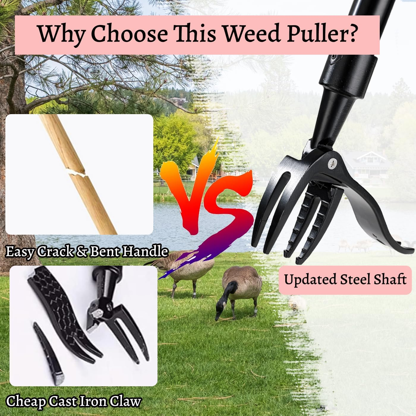 Weed Puller Tool,Stand up Weed Puller,Detachable Weed Puller,Weed Puller Tool with Long Handle,Garden Weeder Tool,4 Claw Stand up Weeder, Weeding Tool for Dandelions Root image number 4