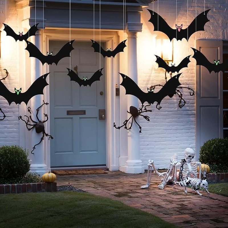 21PCS Plastic Bats Halloween Decoration outside Large Flying Outdoor Decor 3 Different Sizes with Cute Eye Stickers for Hanging in the Tree, Porch, Yard, Lawn, Indoor image number 2