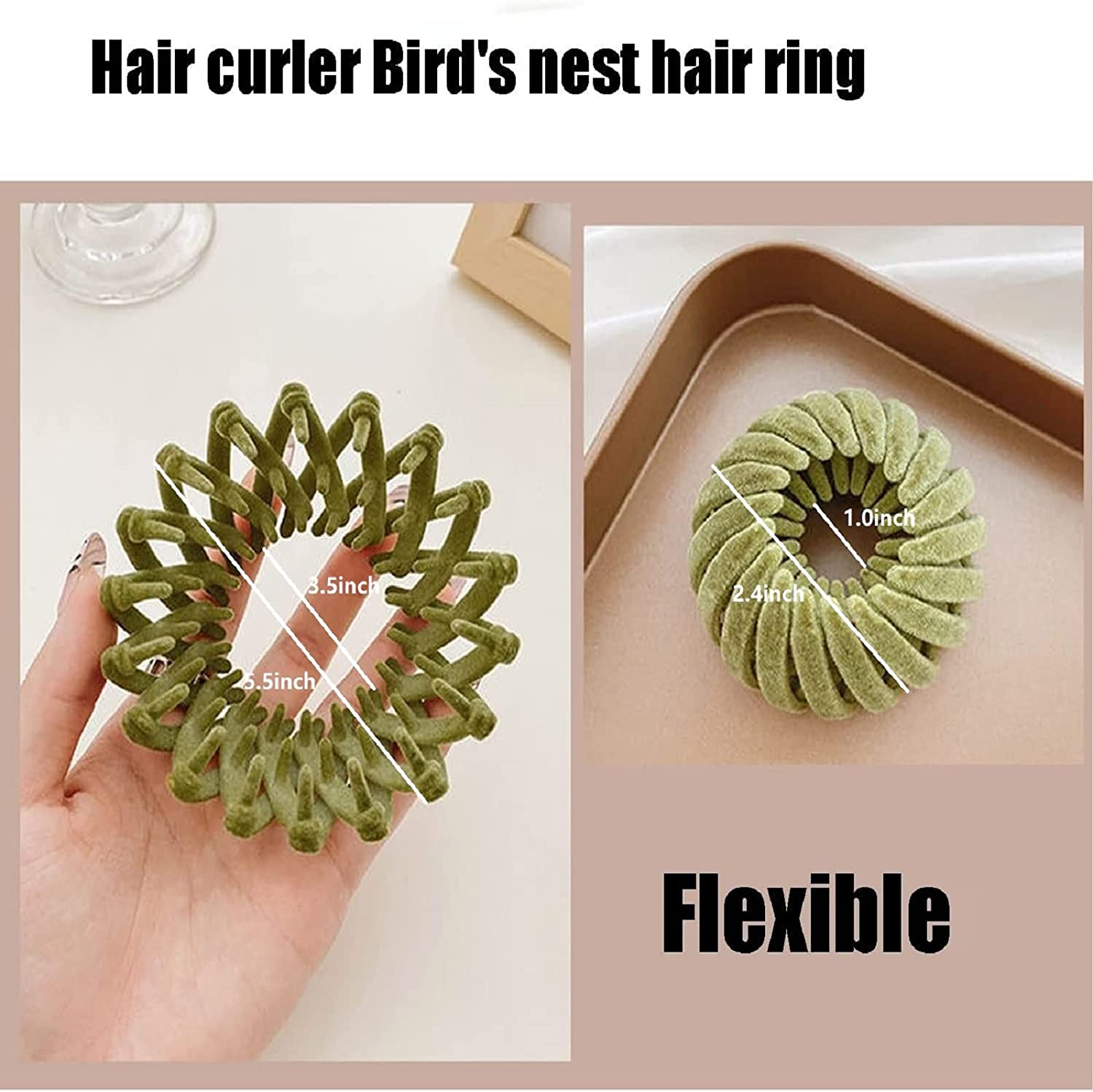 5 Pcs Reayou Velvet Bird Nest Hair Clips round Hairband, Expandable Ponytail Holder Fashion Bun Maker for Women and Girls, Lazy Birds Plate Hairpin image number 3