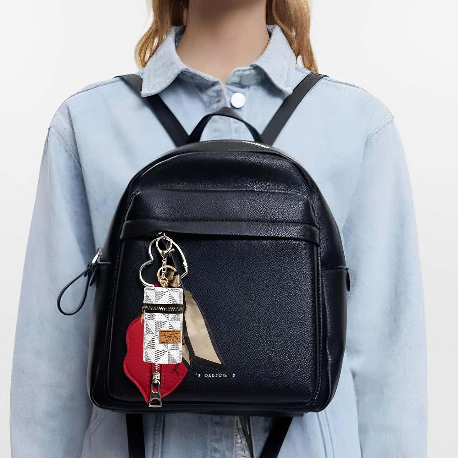 Adorila Mini Leather Lip Gloss Case, Travel Lipstick Bag with Keychain for Perfume, Fingernail Polish, White - Pink image number 2