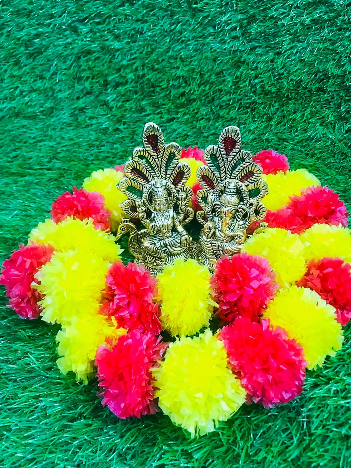 Artificial Flower Marigold Flower Garland 5 String Party Genda Phool Mala 5 Feet Long Each String for Home Diwali Decoration Margenta and Yellow image number 2