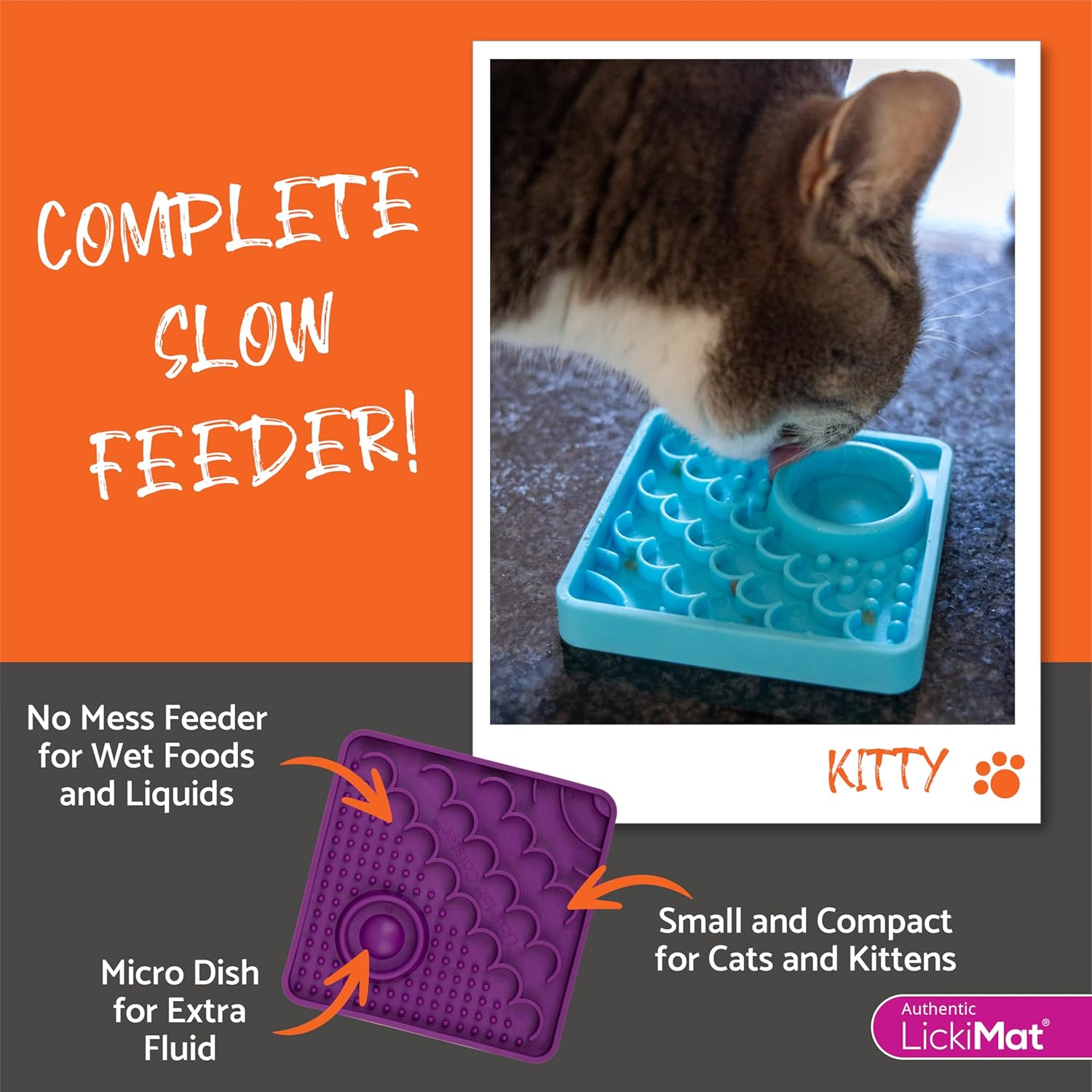 Lickimat Kitty Combo Slow Feeder with Micro Dish - Enhance Hydration for Kittens and Small Cats - Promotes Healthy Eating and Engagement - Ideal for Wet and Dry Food - Innovative Cat Feeding Solution image number 2