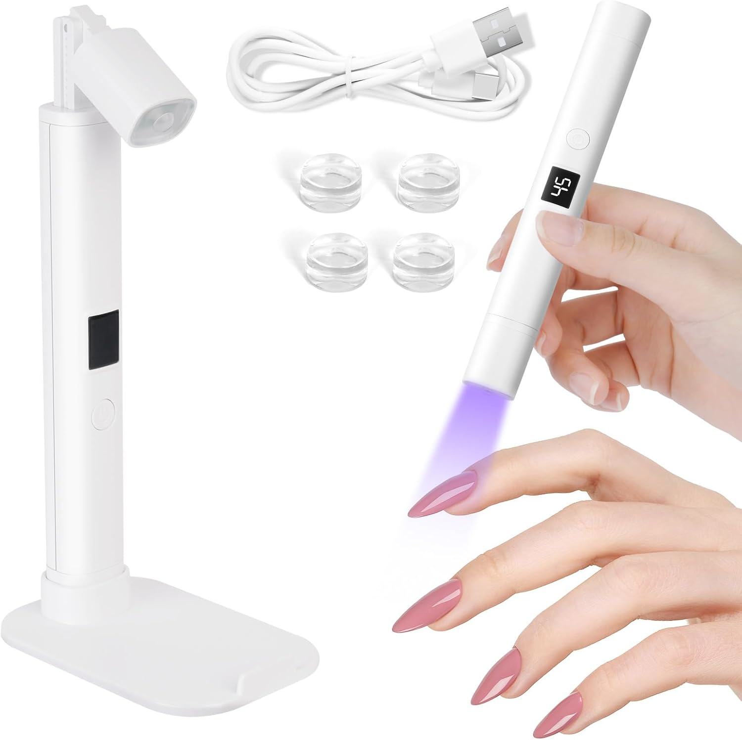 LOPHE UV Nail Lamp for Gel Nails, Handheld Adjustable Nail Gel Lamp with Bracket, USB Nail Dryer Light with LED Screen and 45S 60S Timer, Fast Curing Handheld Nail Lamp for Women Nail Art
