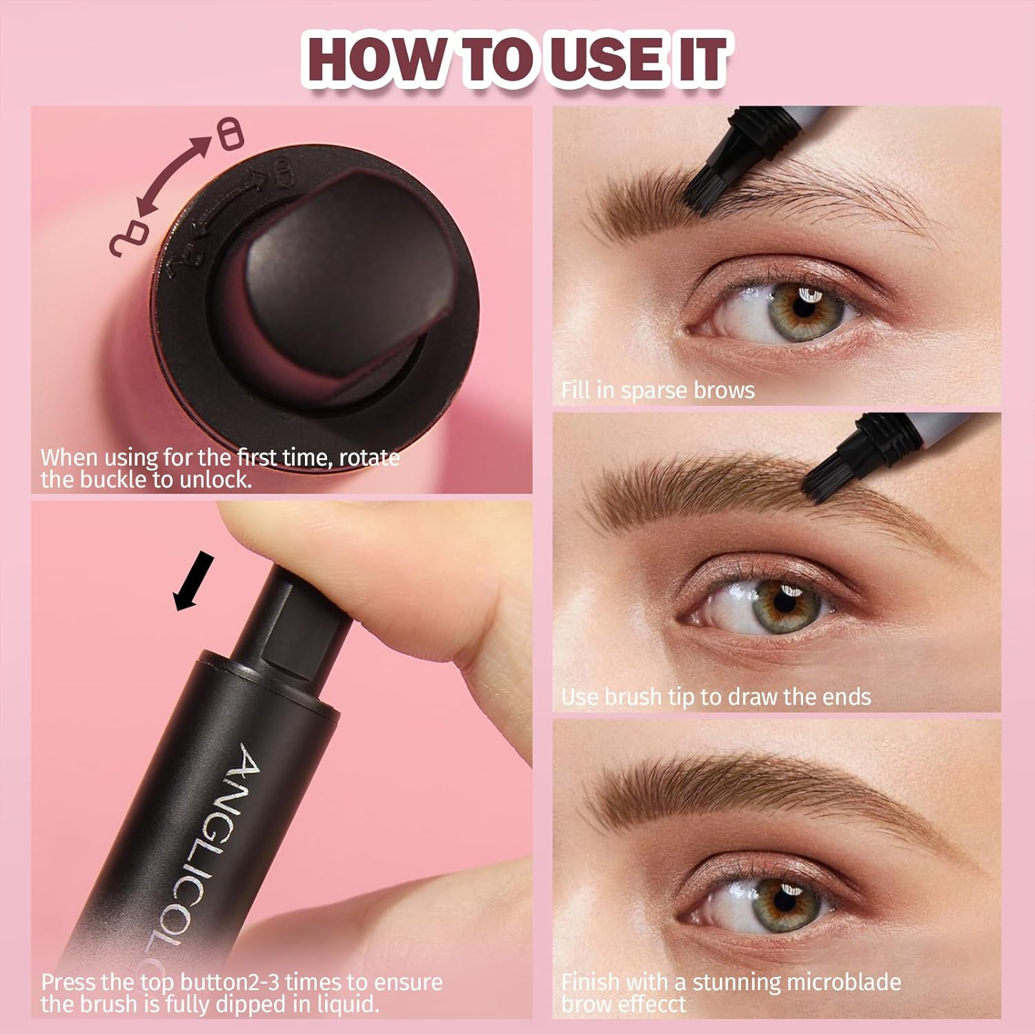 Anglicolor Upgrade Eyebrow Gel Pen Long Lasting,Waterproof Eyebrow Pen,Eyebrow Pen Natural Look,Multi-Use,Angled Square Brush,Quick Drying,Antifouling,Anti-Wrinkle,High Color Rendering,Compact Carry (#03Auburn) image number 6