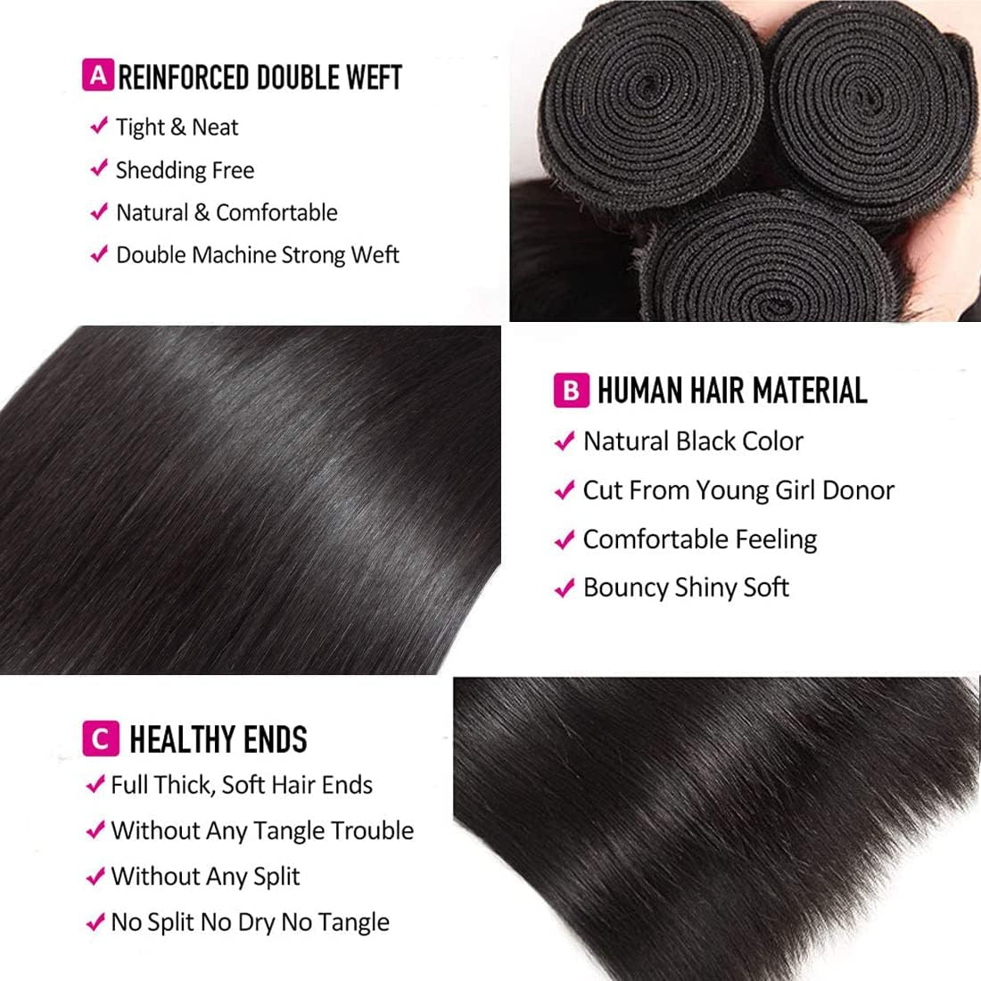 10A Brazilian Straight Human Hair Bundles 18 20 22 Inch 100% Unprocessed Virgin Straight Weave 3 Bundles Deals Human Hair image number 4