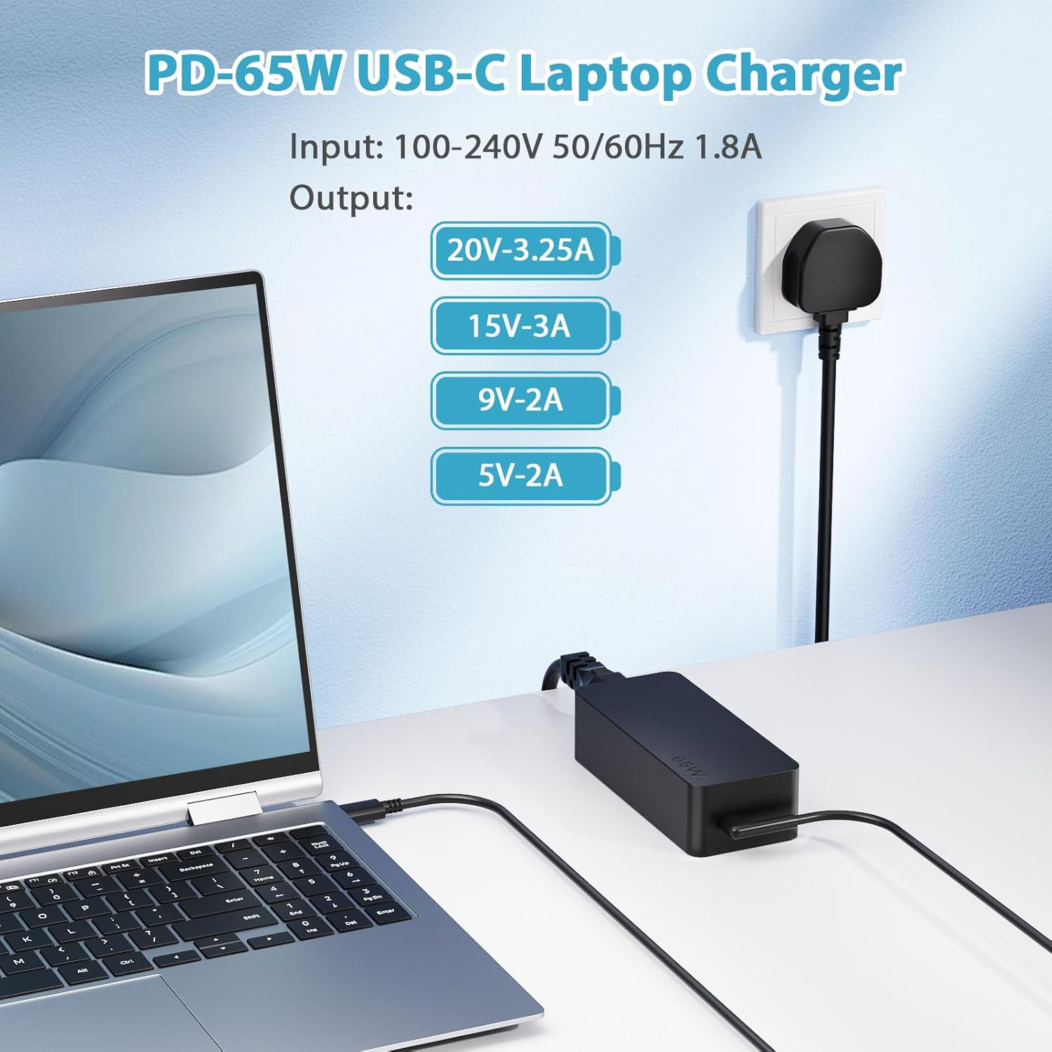 USB C Laptop Charger 65W Fast Type C Chromebook Charger Compatible with Lenovo, HP, Samsung, Acer, Asus, Google, Universal USB Type-C Laptop Chargers Also Works with 45W Devices image number 6