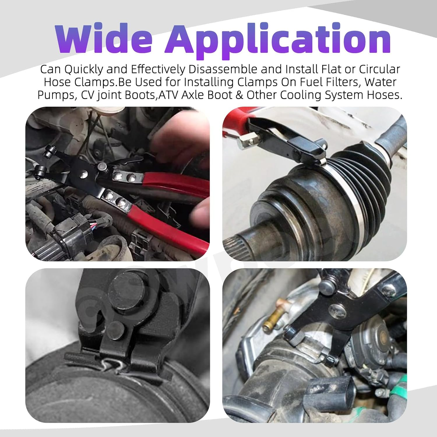 Swpeet 5Pcs 4Types CV Joint Boot Clamp Pliers, Hose Clamp Pliers, ATV CV Axle Boot Clamp Pliers, Clic-R Type Pliers with Gloves Assortment Kit, Car Banding Tools Kit for Most Car