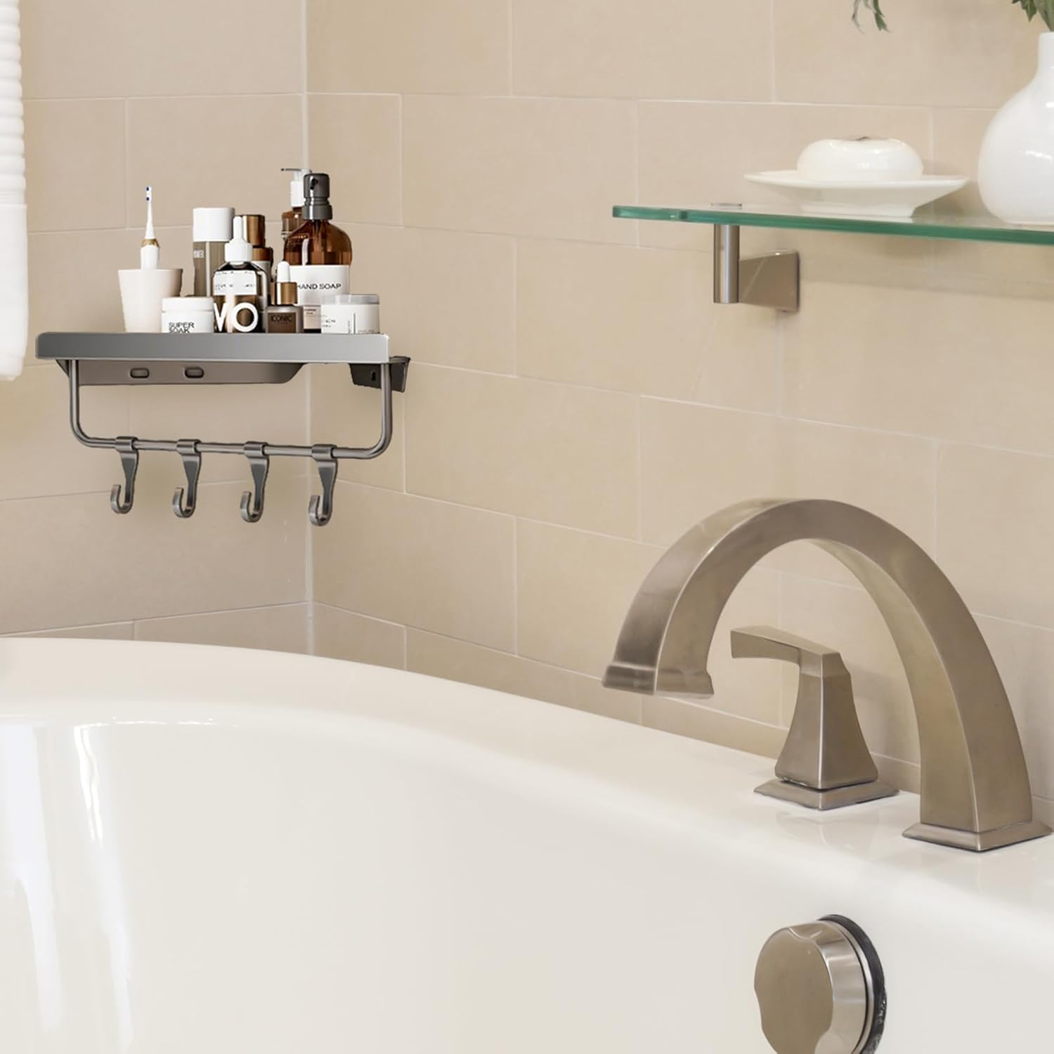 Biluer Shower Caddy, Shower Shelf No Drilling Bathroom Shelves Stainless Steel Caddy Corner Shelf Bathroom Wall Storage Corner Wall Storage Organisation image number 1