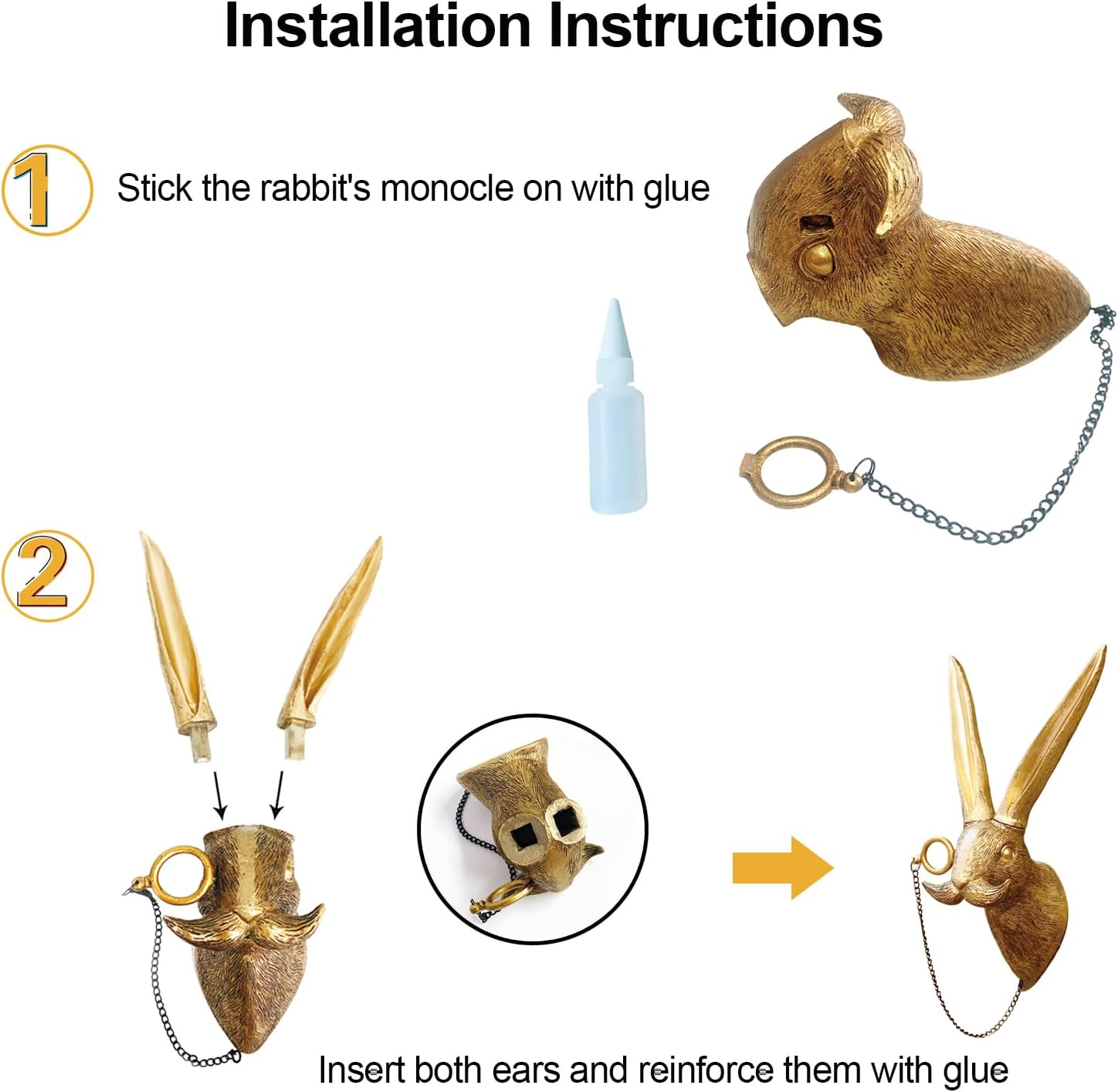 Animal Heads Wall Decor, Faux Deer Head Mount, Animal Sculptures Wall Decor, Resin Animal Head Wall Hanging Decoration for Living Room Bedroom Kitchen Gift,Rabbit - Bear image number 4