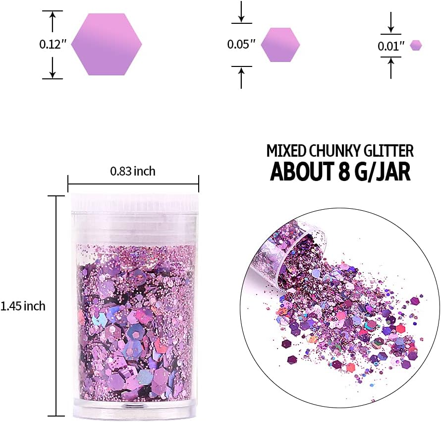 Chunky and Fine Glitter Mix, Estanoite 36 Colors Chunky Sequins & Fine Glitter Powder Mix, Cosmetic Makeup Flakes for Face Body Eye Nail Art Resin Epoxy image number 5