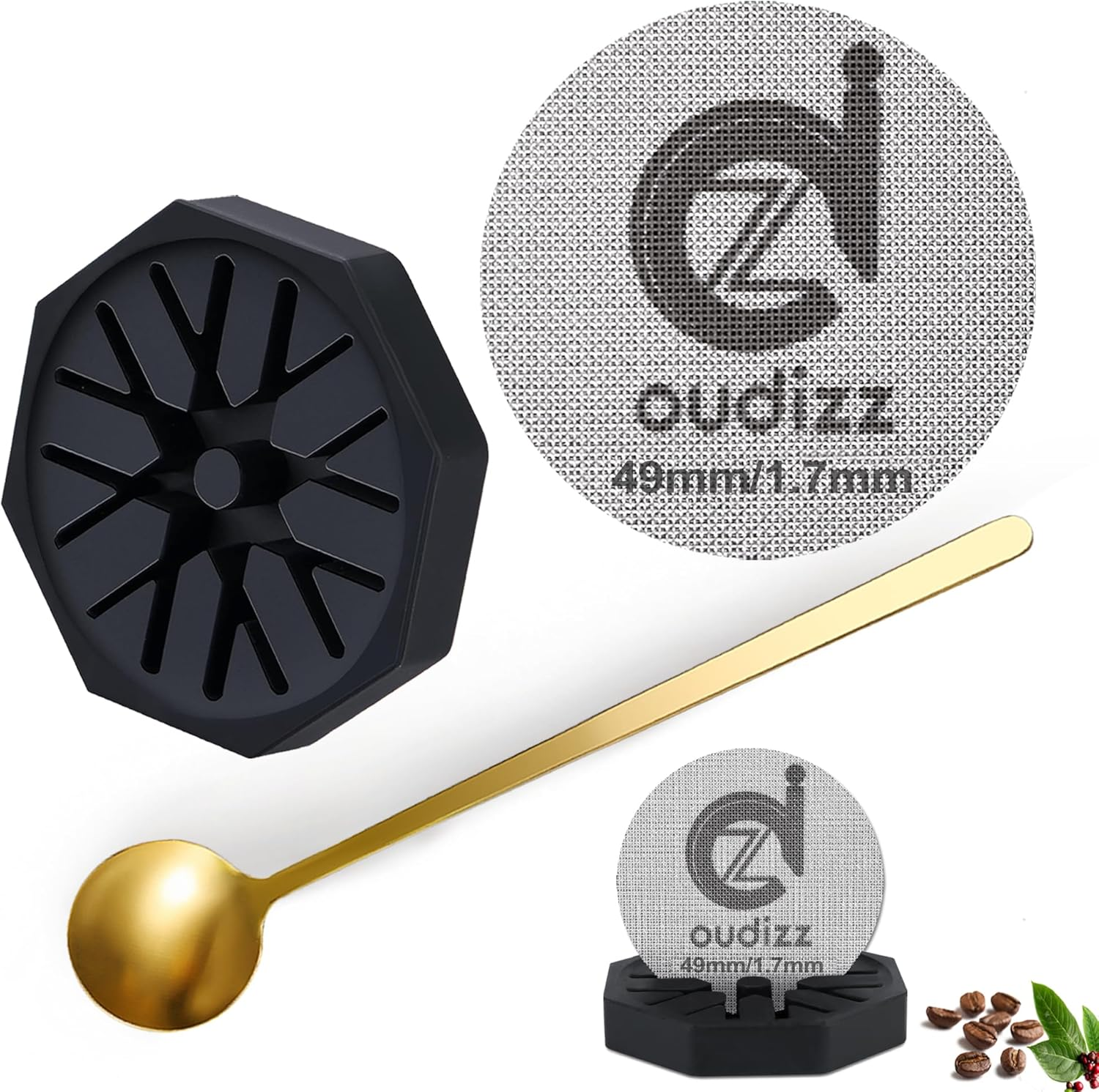 58.5Mm Puck Screen, Reusable Coffee Filters for Espresso Portafilter Basket 58Mm, Screen with Coffee Spoon & Stand, Accessories, 1.7Mm Thickness 150&Mu;m 316 Stainless Steel