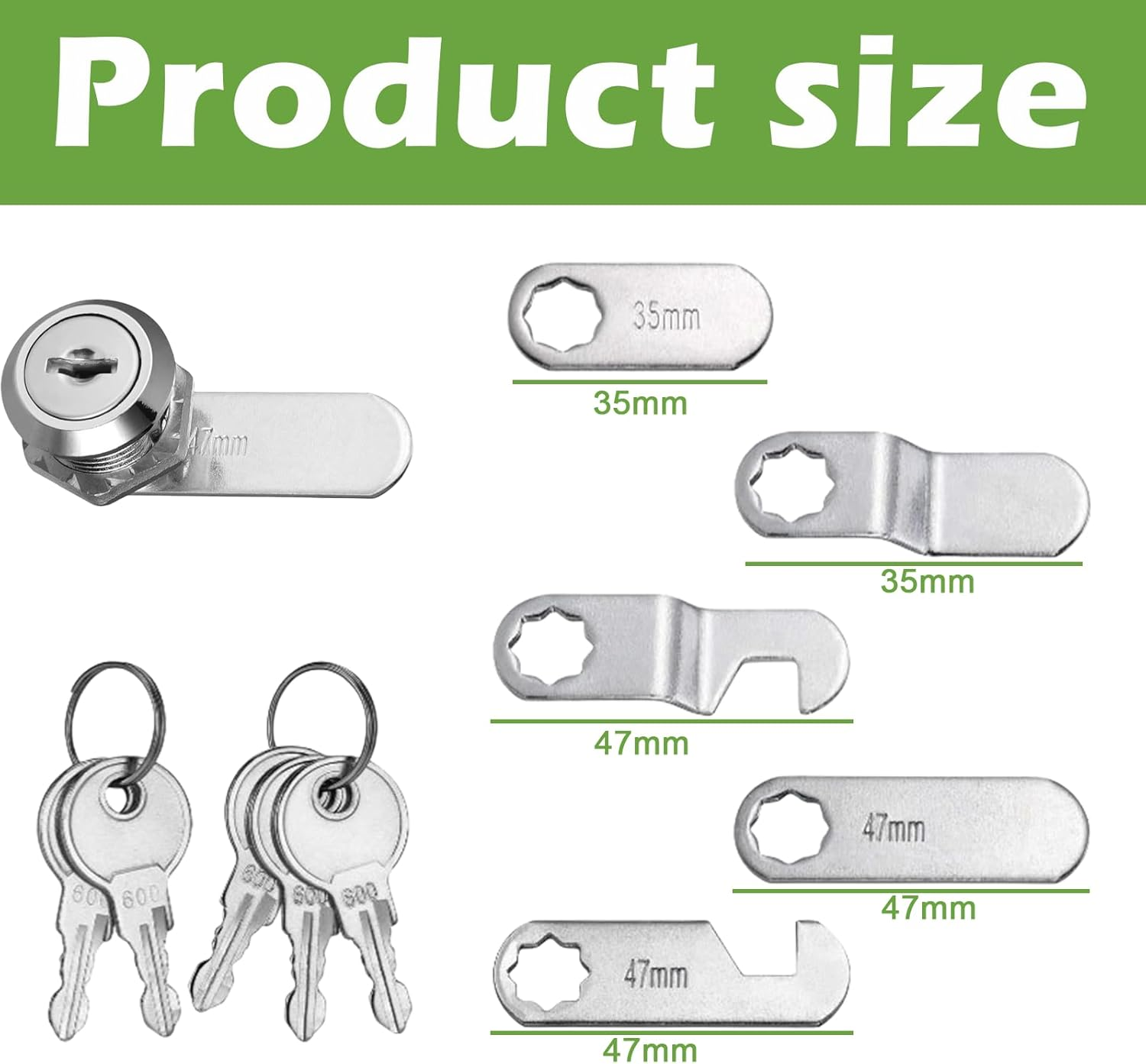 Jeyzuroa Cabinet & Letterbox Lock with 5 Keys - 16 Mm, 18 Mm Diameter for Letterboxes and Cabinet Doors, Includes 5 Adjustable Lock Plates for Drawers, Mailboxes image number 4