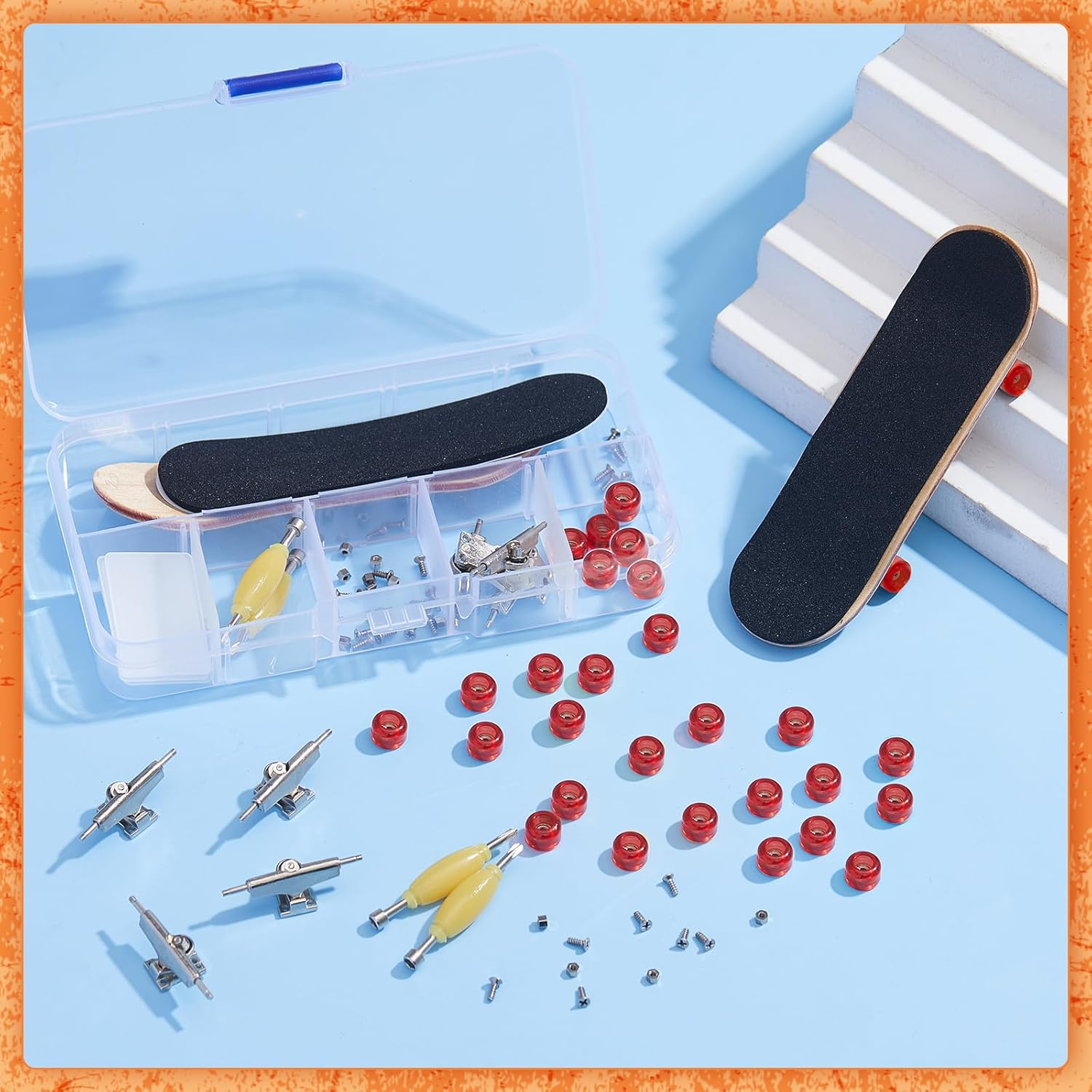 Jexine 6 Sets DIY Fingerboard Kit Fingerboard Accessories Mini Finger Skateboard Parts Include 12 Brackets 54 Screws 30 Nuts 6 Screwdriver 24 Board Wheels Tool for 96Mm(Red) - Red image number 5