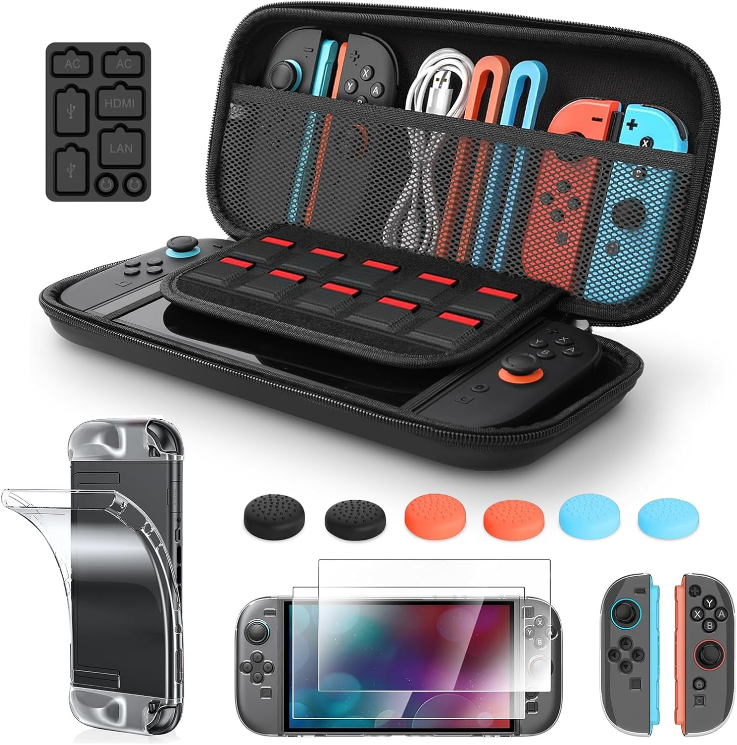GEEKERA 11-In-1 Case Accessories Bundle for Nintendo Switch 2 - Hard Shell Carrying Case with Screen Protector, Controller Covers, 12 Game Slots, Thumb Grips & More | Travel Case for Switch 2 (Black) image number 6
