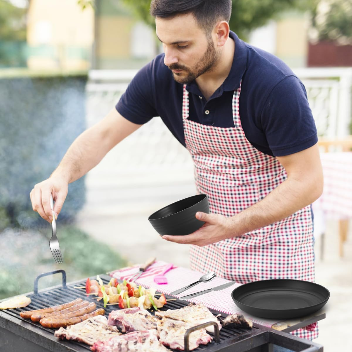 Camping Utensils, Reanea Camping Mess Kit for Travel, Camping, Picnic, Outdoor, Camping Gear Include Knife, Spoon, Fork Cutlery Set, Cup, Bowl, Plate, Camping Essentials for 1 - 4.Blue image number 6