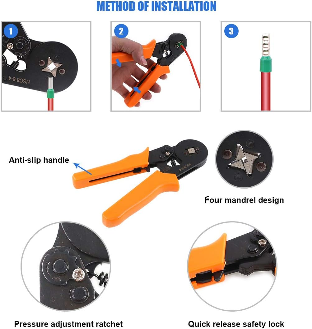 Glarks Ferrule Crimping Tool Kit, Ferrule Wire Terminal Block Crimper Plier with 800Pcs Wire Ferrule Terminals Kit Insulated 0.25-6.0Mm&sup2;, AWG 23-10 and a 10-22 AWG Wire Stripper for Wiring Projects image number 5
