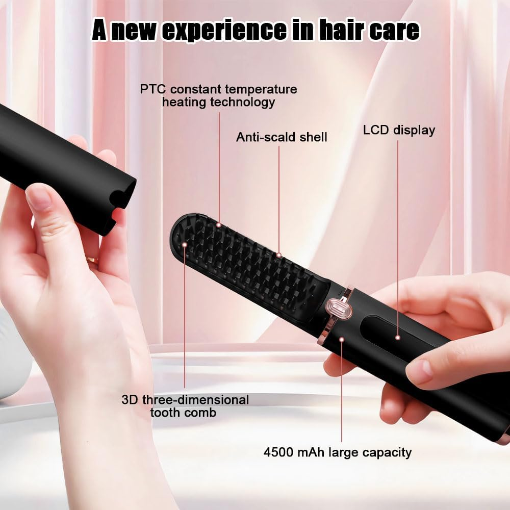 Mesen Straightening Brush, Anti-Scald Straightener, Negative Ion Hair Straightener Brush with LED Screen, 4 Levels Temperature, 150 &deg;C - 230 &deg;C, Straightening Brush for on the Go for Hair and Styling image number 3