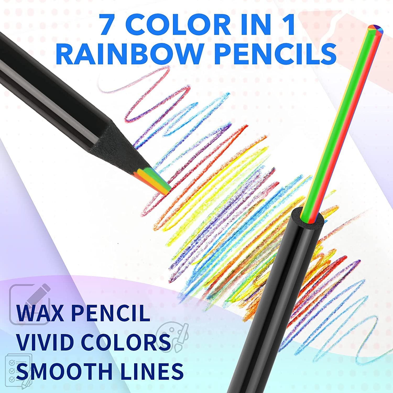 Theast Black Wooden Rainbow Colored Pencils, 7 Color in 1 Rainbow Pencils, Art Supplies for Kids and Adults, Assorted Colors for Drawing Coloring Sketching, Multicolored Core, Pre-Sharpened (48) image number 5