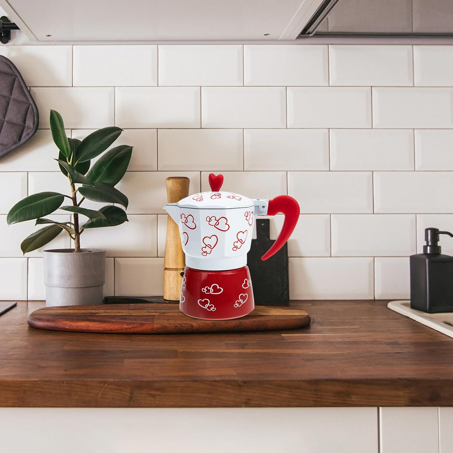 LIFKICH Red Heart Aluminum Mocha Pot Espresso Maker Italian Style Coffee Pot with Anti-Scald Handle Easy to Use Manual Coffee Machine for Home Kitchen Tea House Shop Brewing image number 3